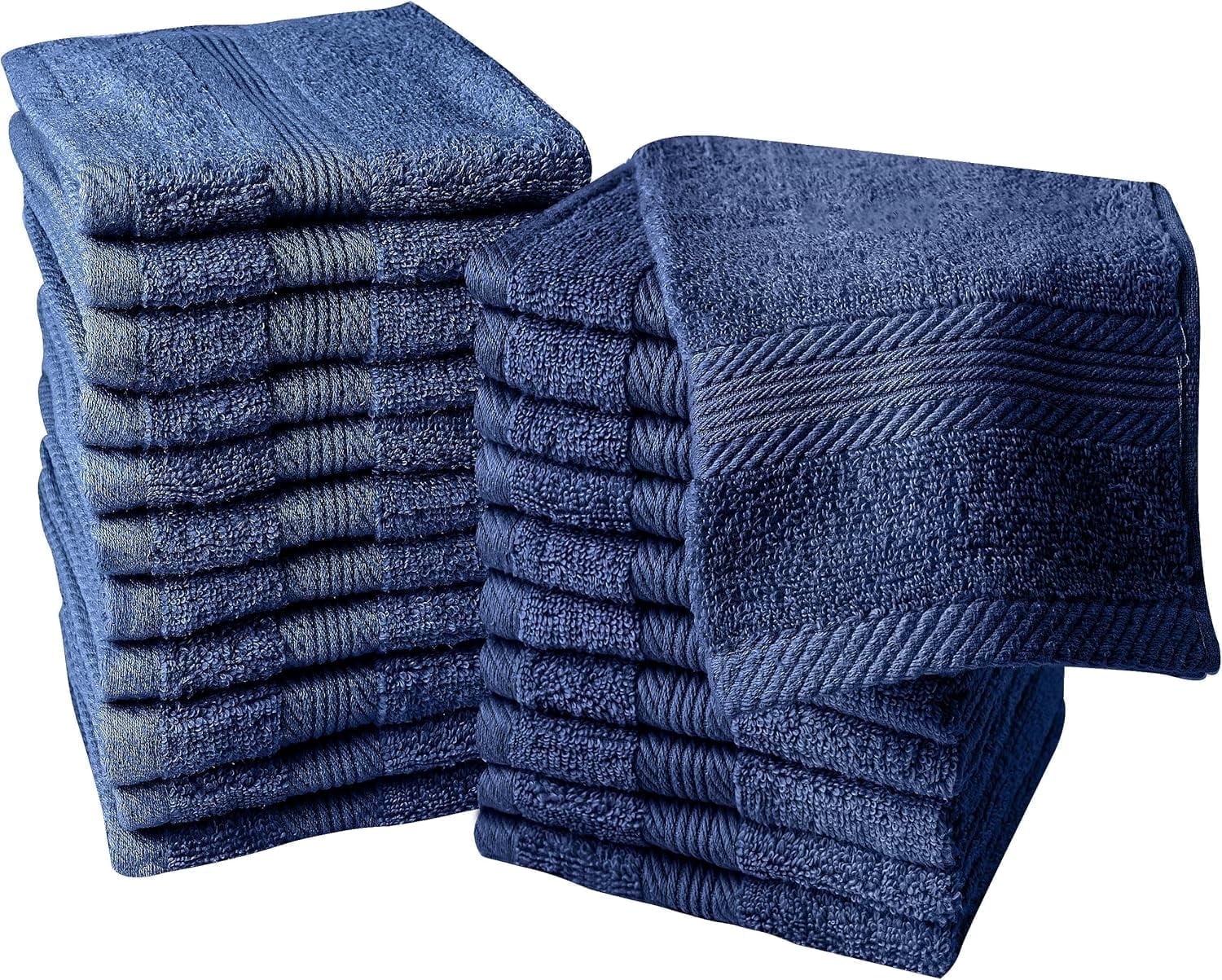 Linteum Textile 100% Cotton Premium Washcloths, 13x13 Inches [Pack of 12] Navy Blue