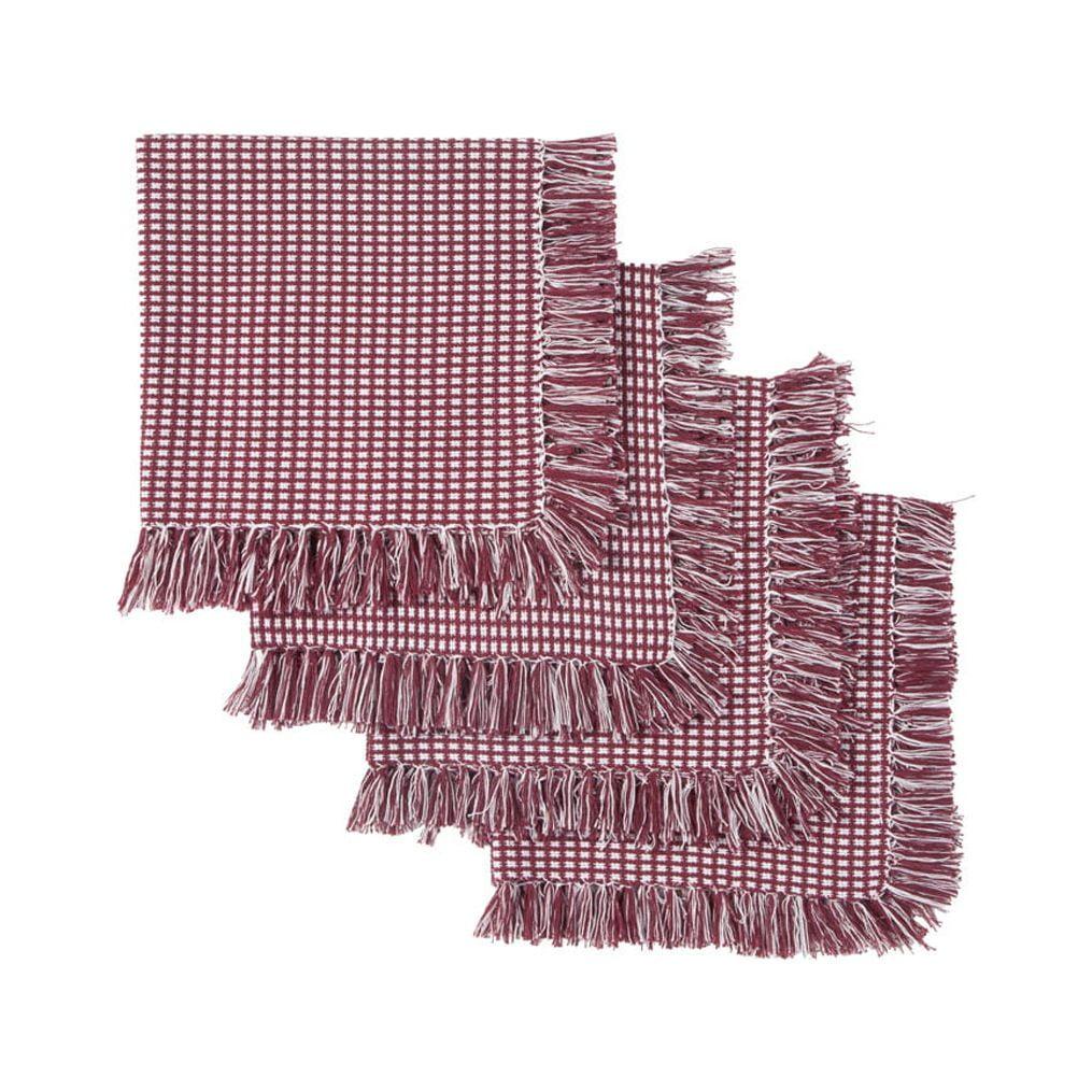 Lintex Linens Homespun 100% Cotton Napkin With Checked Pattern And Fringed Edges - Set of 4