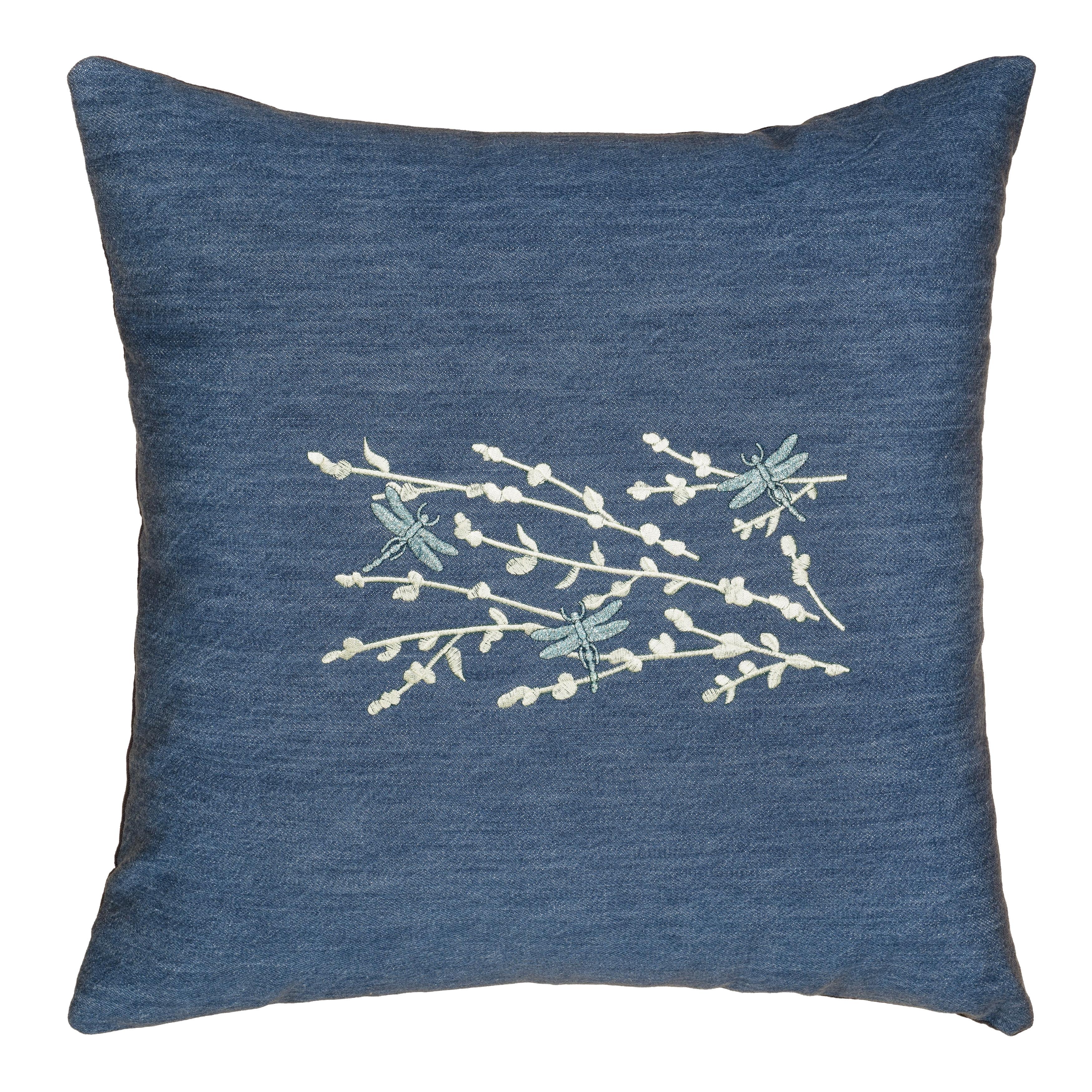 Braelyn Denim Embroidered Cotton Euro Throw Pillow