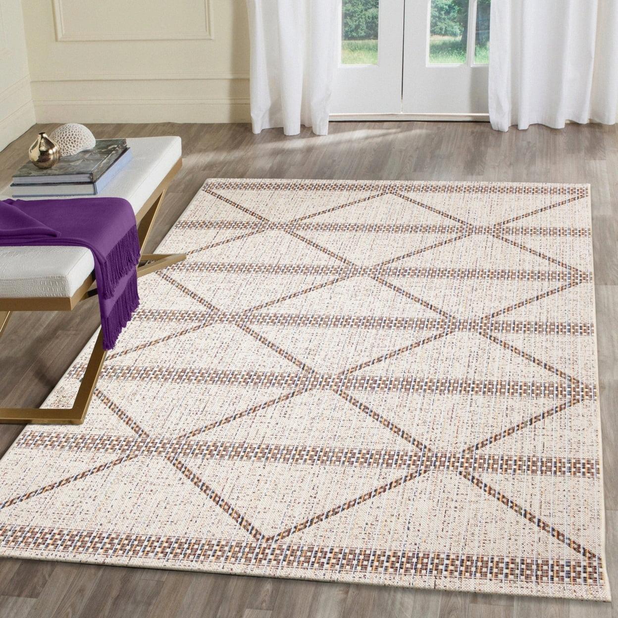 Liora Manne Avena Diamond Stripe Indoor/Outdoor Rug Ivory 1'11" x 7'6"