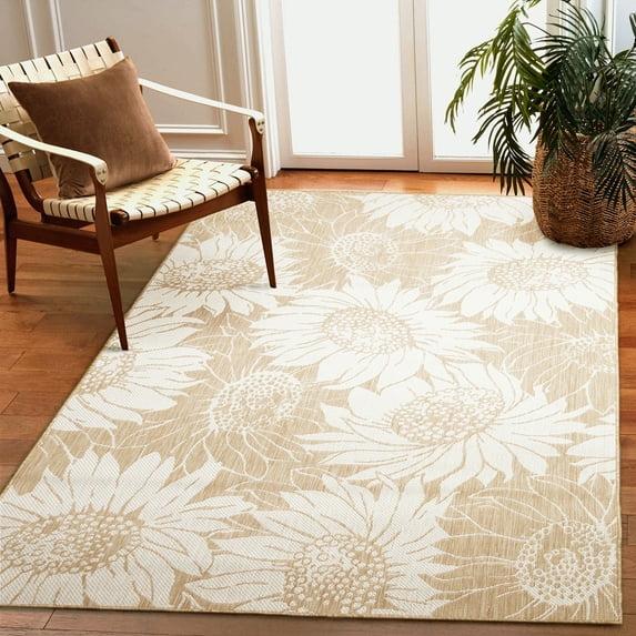 Liora Manne Carmel Sunflower Field Indoor/Outdoor Rug Sand 4'10" x 7'6"