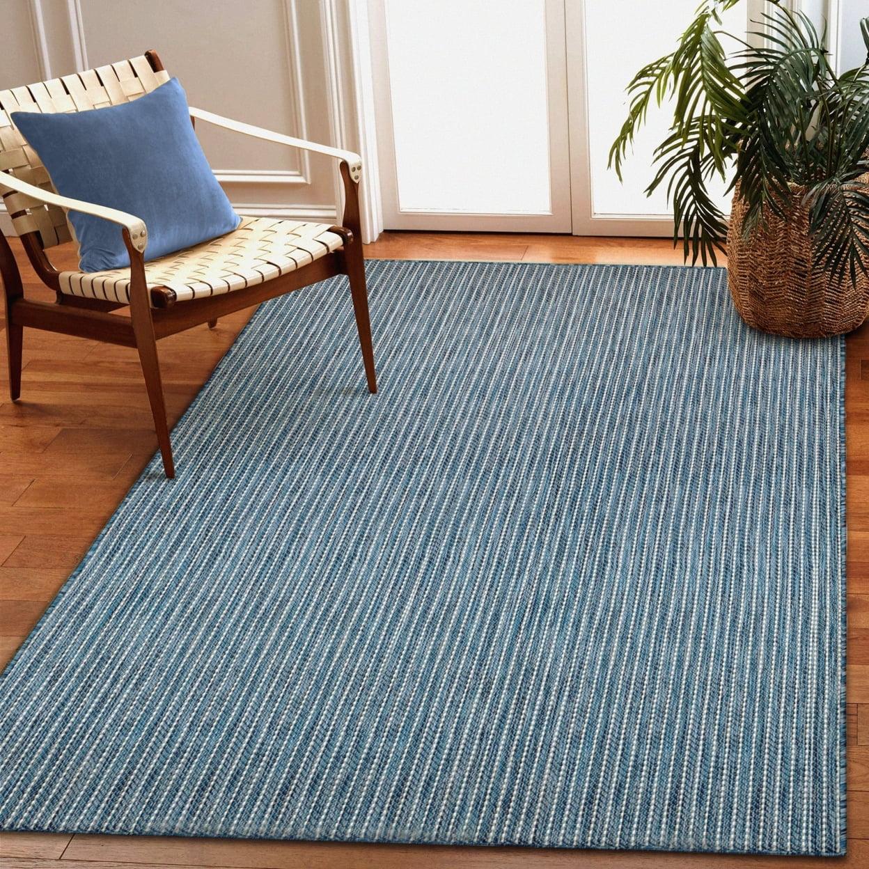 Navy Stripe Synthetic Flatwoven Indoor/Outdoor Rug