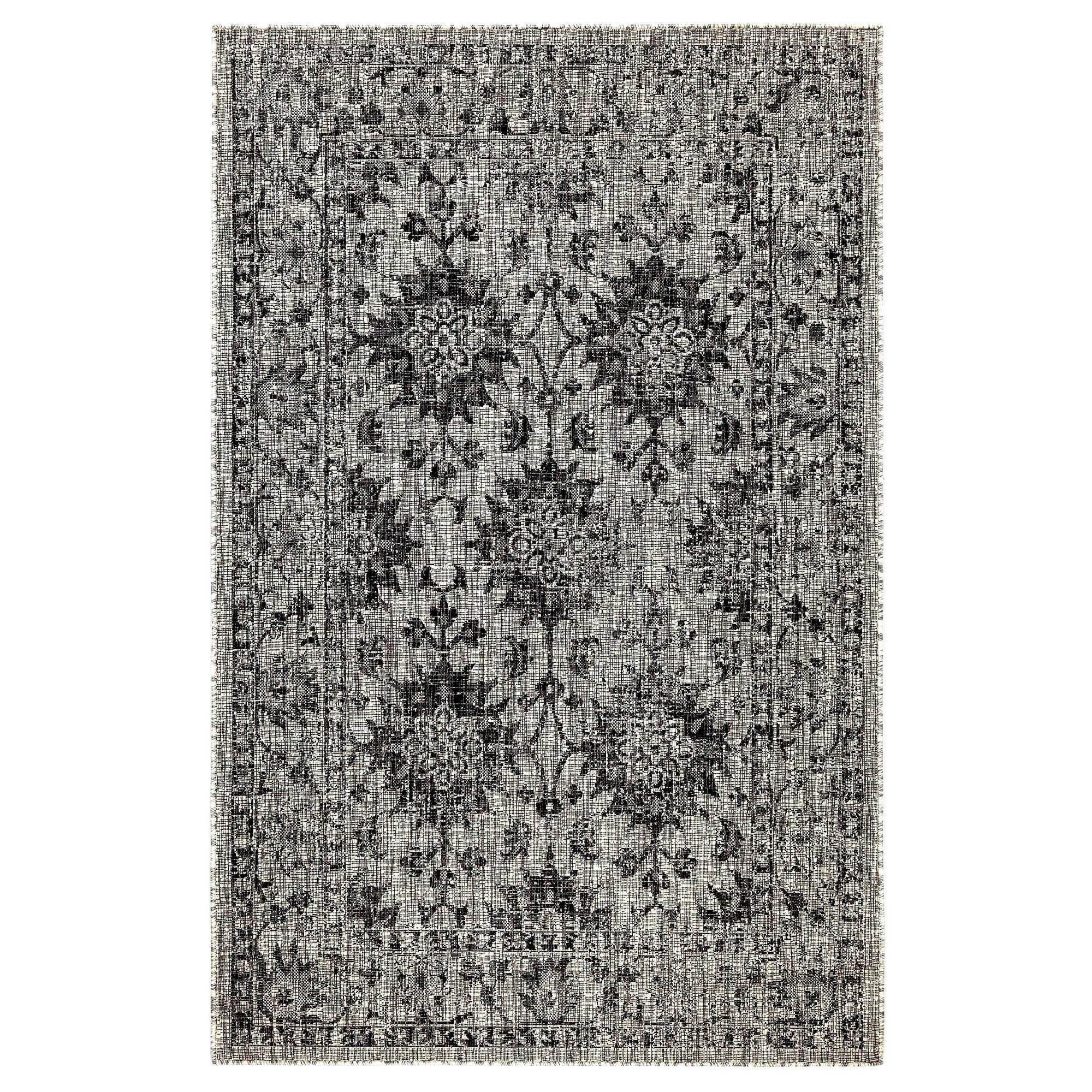 Liora Manne Carmel Vintage Floral Indoor/Outdoor Rug Black 6'6" x 9'4"