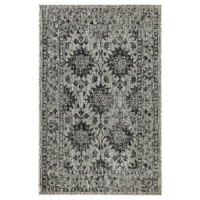 Liora Manne Carmel Vintage Floral Indoor/Outdoor Rug Black 6'6" x 9'4"