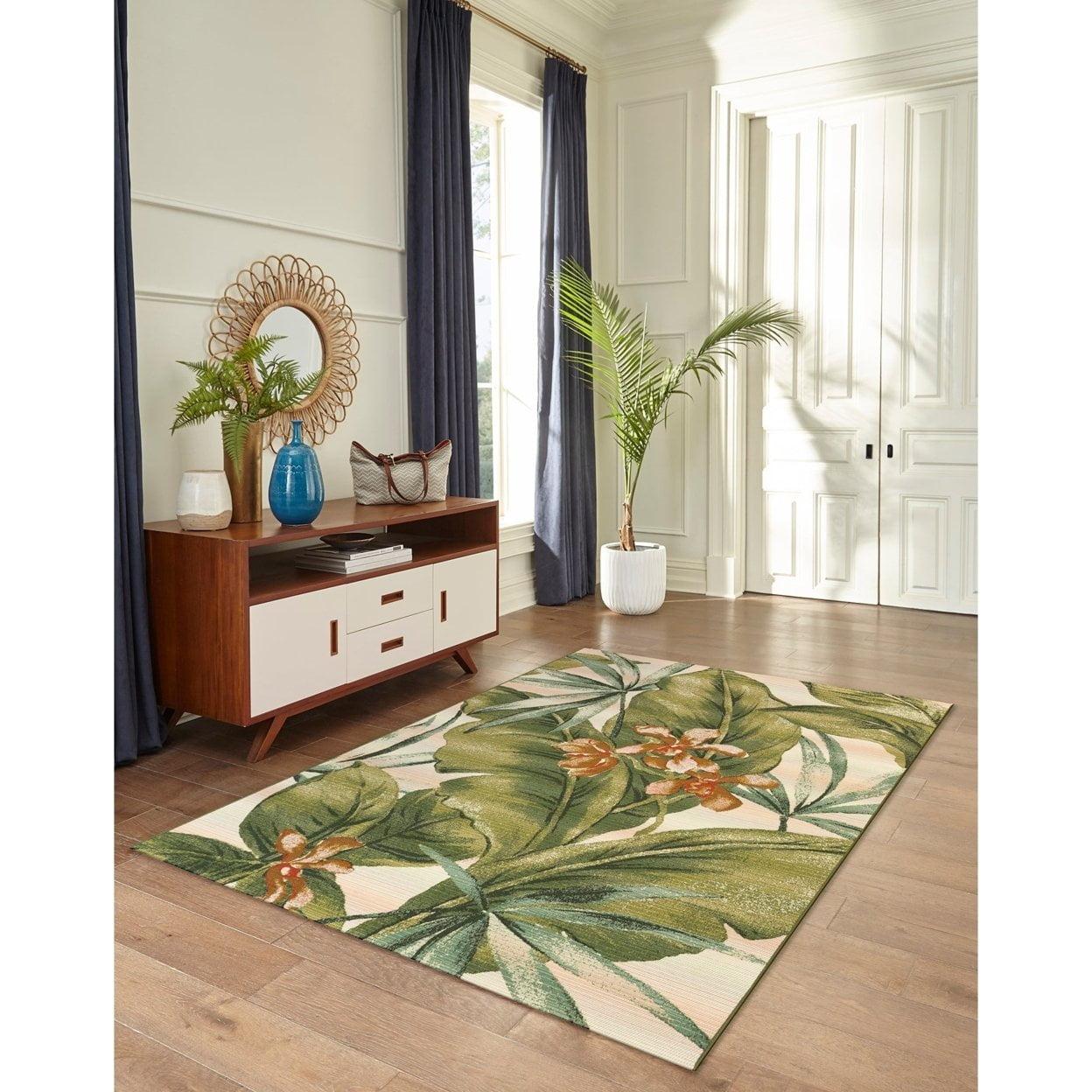 Liora Manne Marina Tropical Leaf Indoor/Outdoor Rug Cream 2'7" x 4'3"