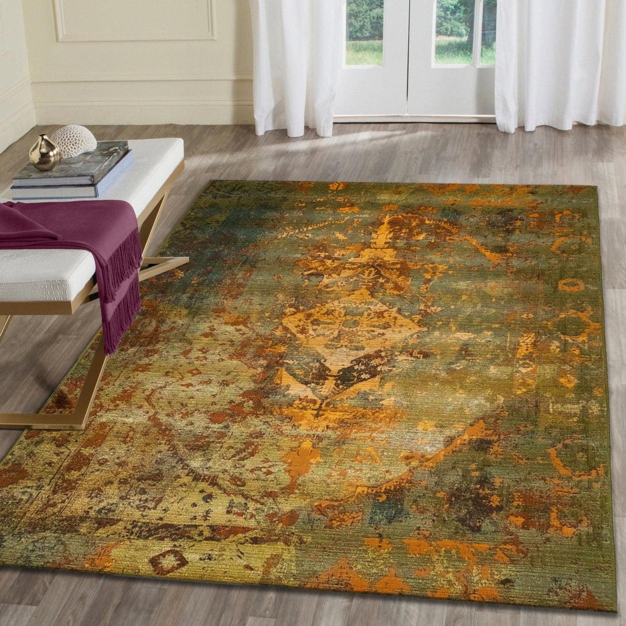 Green Kermin Watercolor Effect Indoor/Outdoor Synthetic Rug