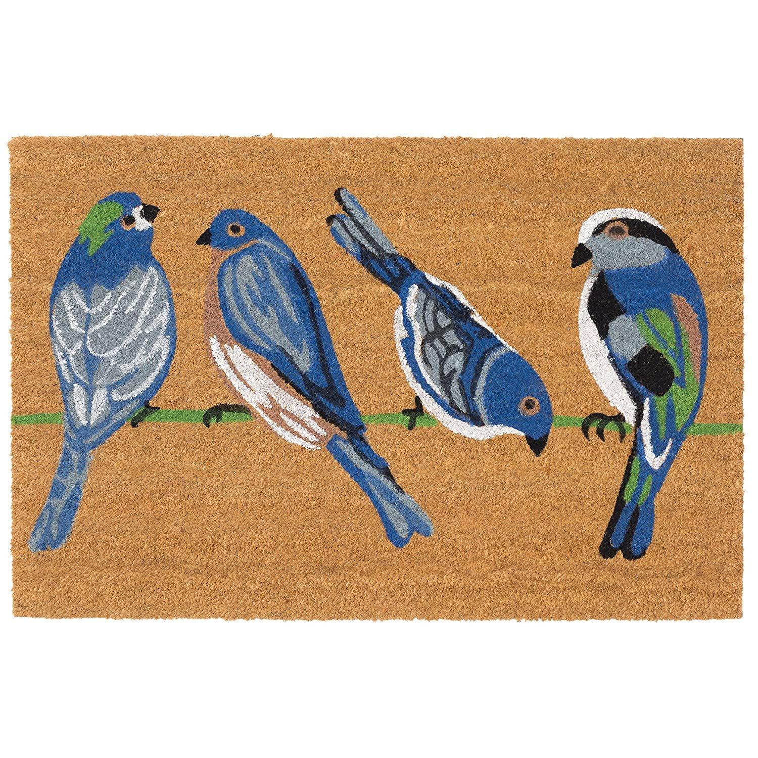Blue Birds Coir Outdoor Door Mat with Vinyl Back