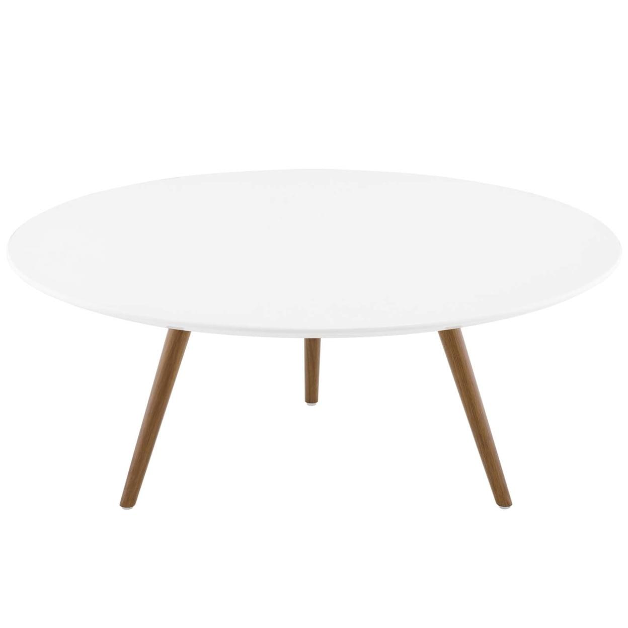 36" Round White and Walnut Wood Coffee Table