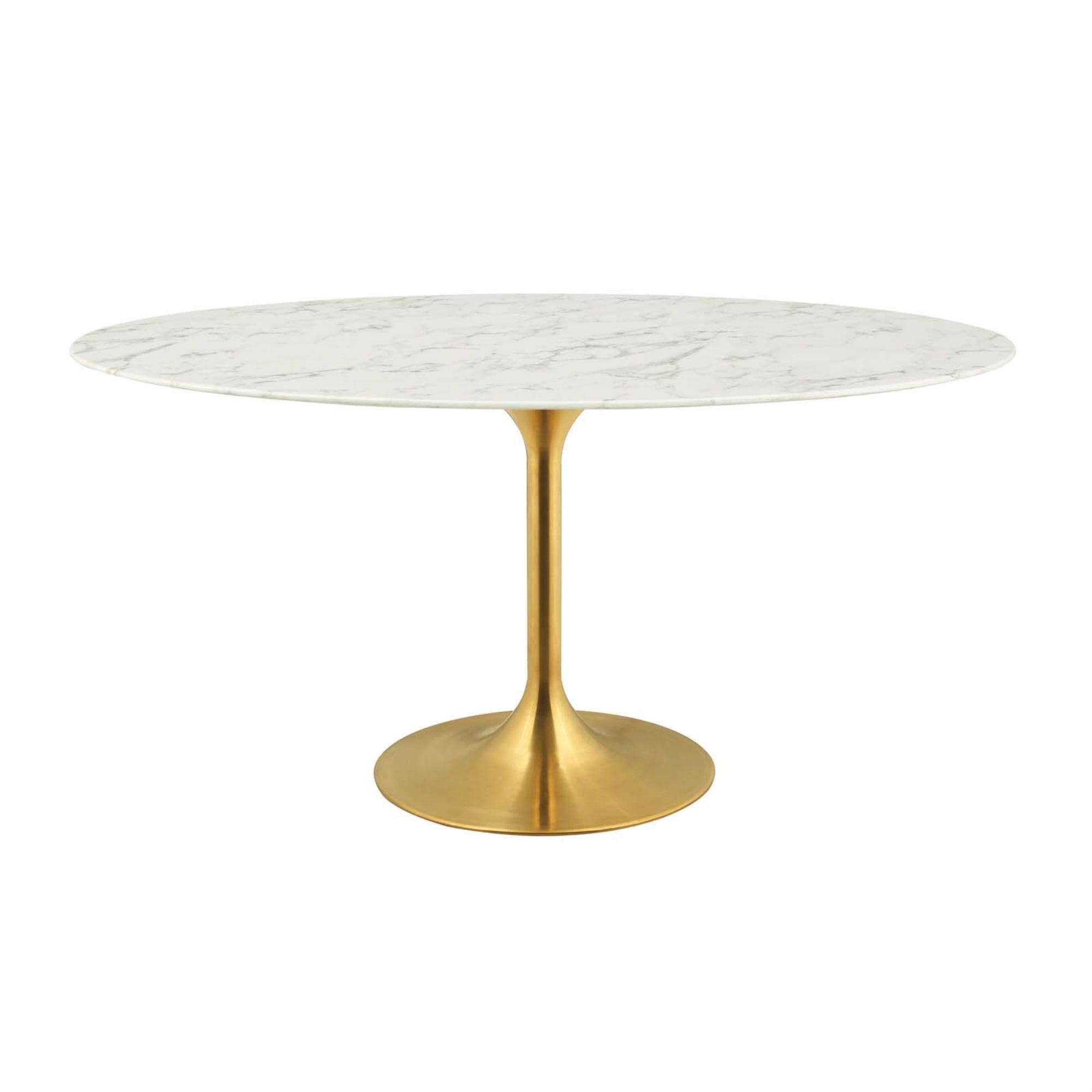 60'' Oval White Marble Dining Table with Gold Base