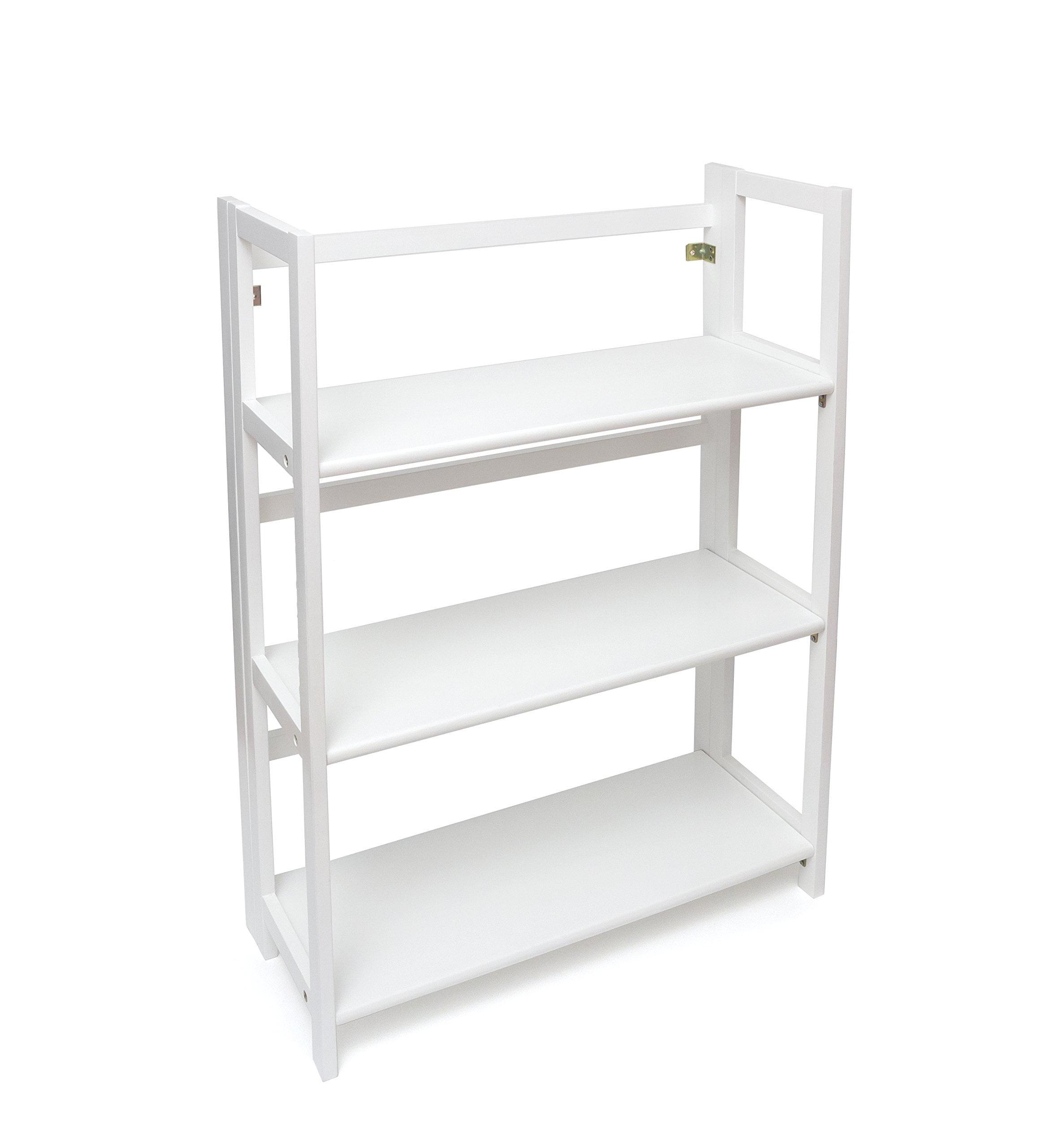 White Wooden 3-Shelf Folding Bookcase for Kids