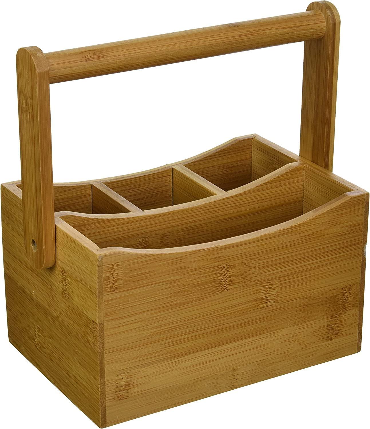 Natural Bamboo Flatware Caddy with Folding Handle