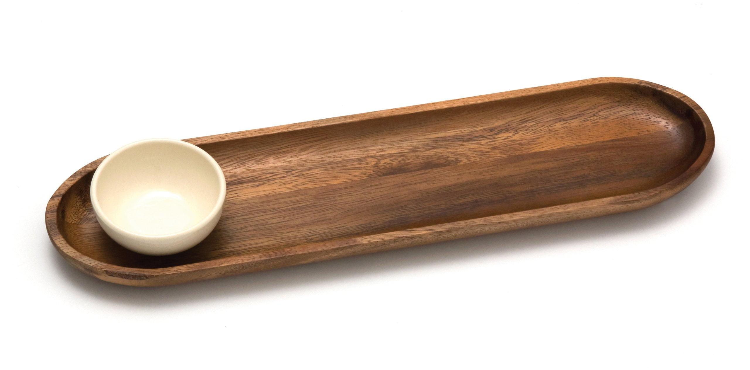 Acacia Wood Bread Board with Ceramic Bowl