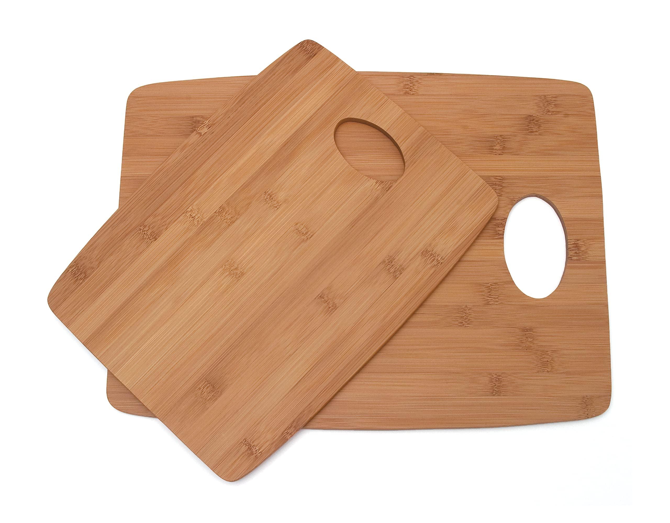 Set of 2 Bamboo Wood Cutting Boards with Oval Hole