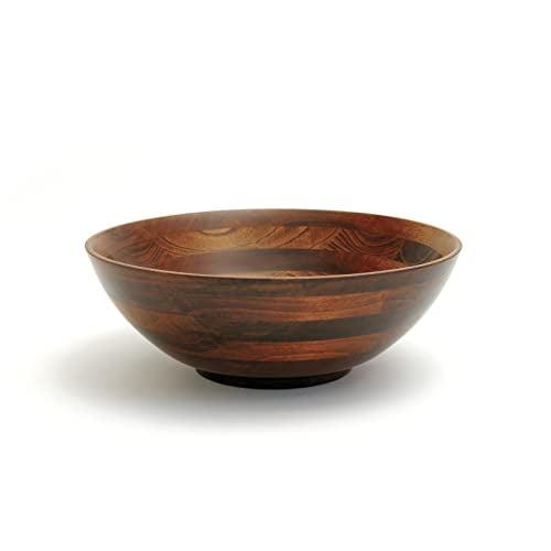 Large Cherry Finish Round Wooden Serving Bowl