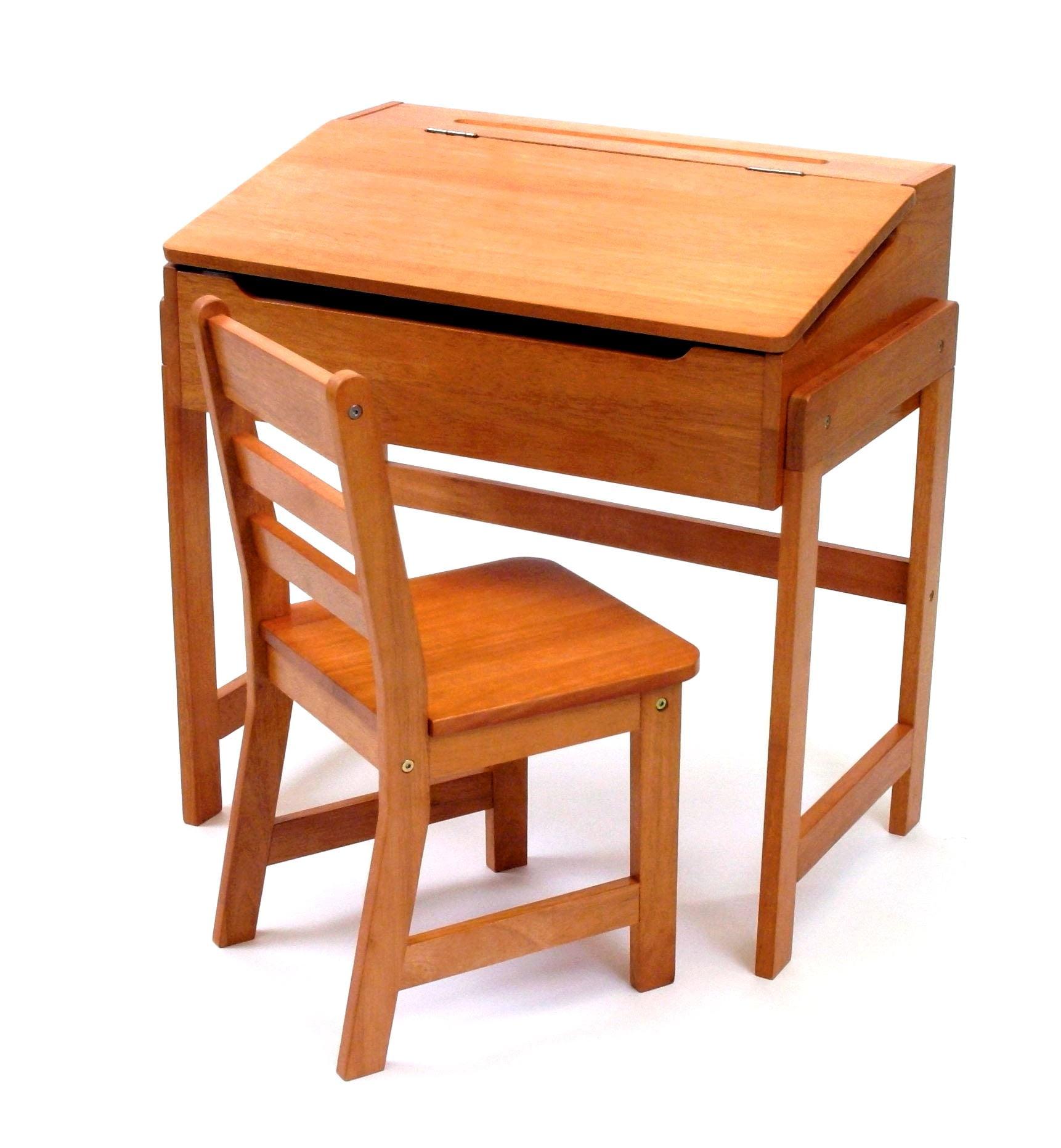 Pecan Wood Slanted Top Desk and Chair Set