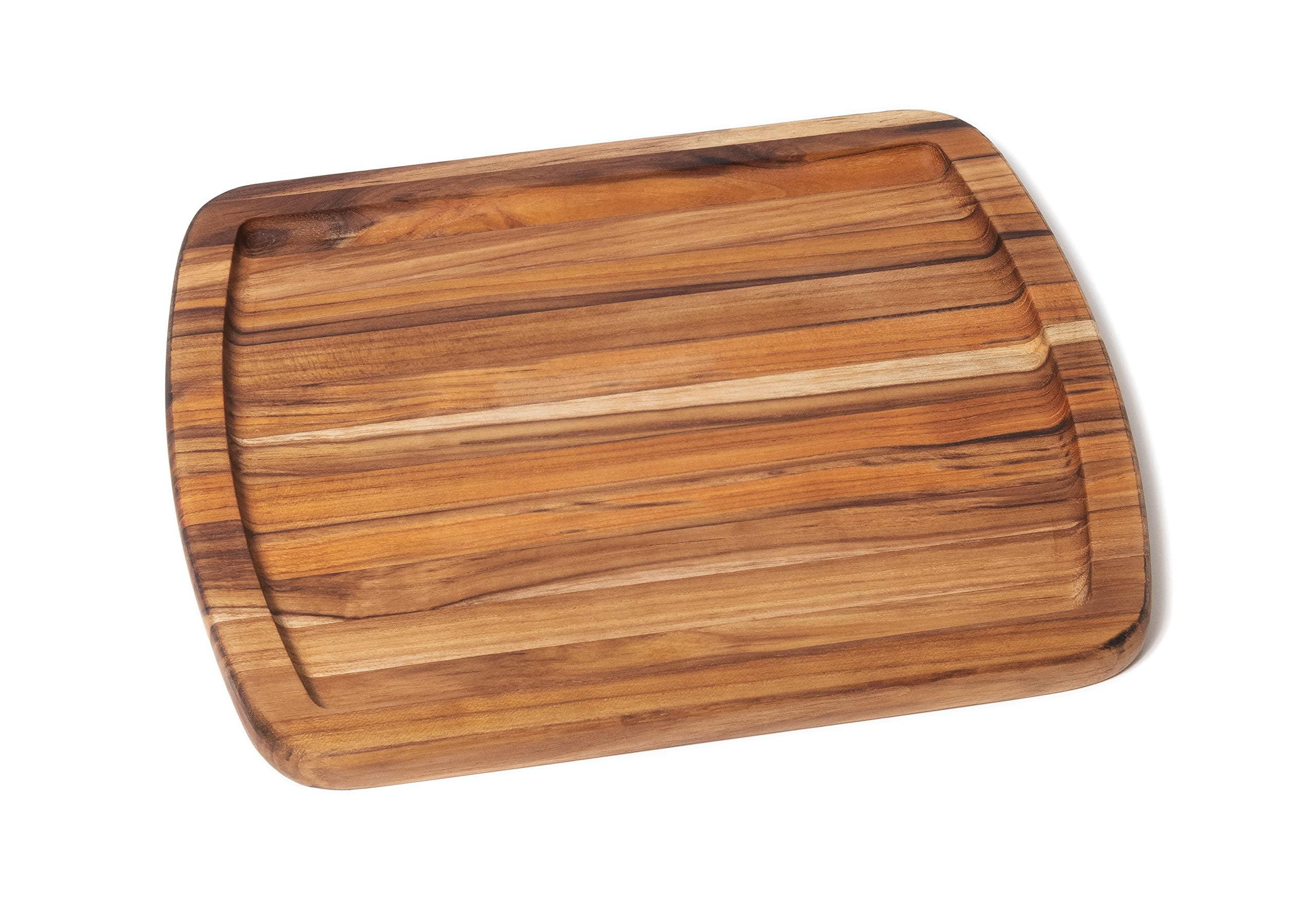 Lipper International Teak Edge Grain Wooden Serving Platter Cutting Board, Brown