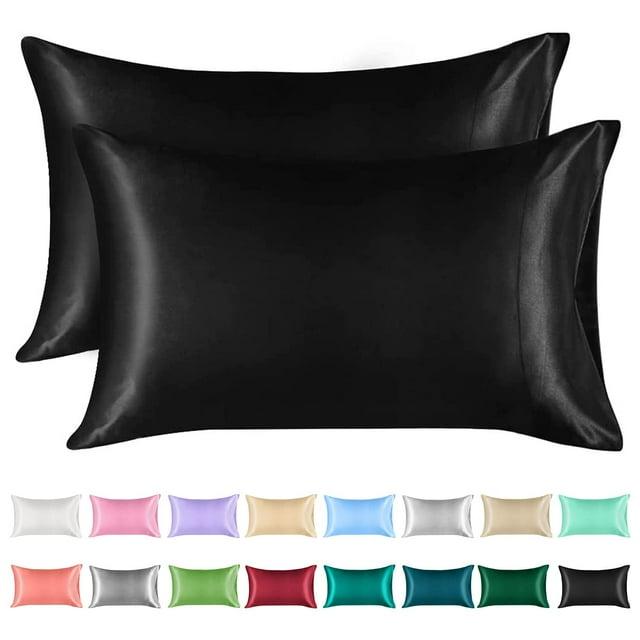 Lirex 2-Pack Microfiber Silk Pillowcase, King Size, Satin Soft, Envelope Closure, Black, Adult