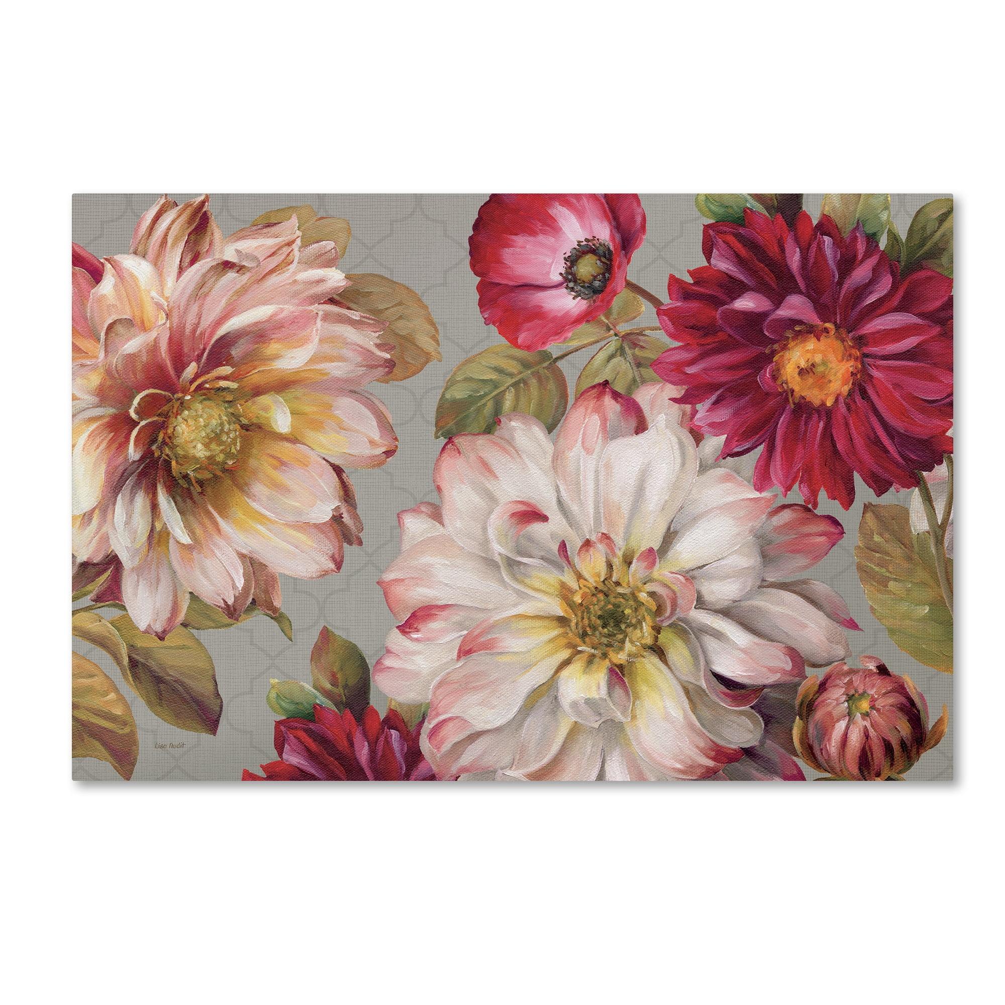 Large Floral Canvas Art with Geometric Background, 22" x 32"