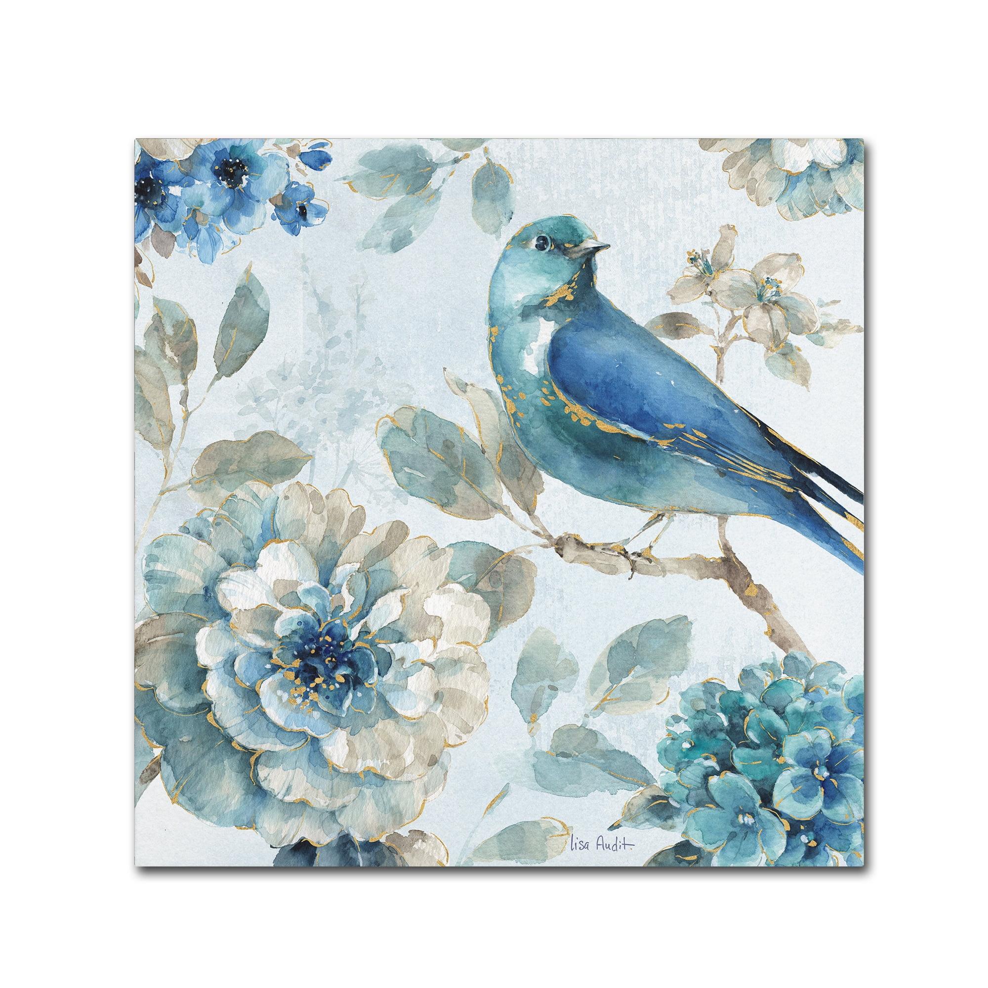 Indigold III Blue Floral and Bird Canvas Art