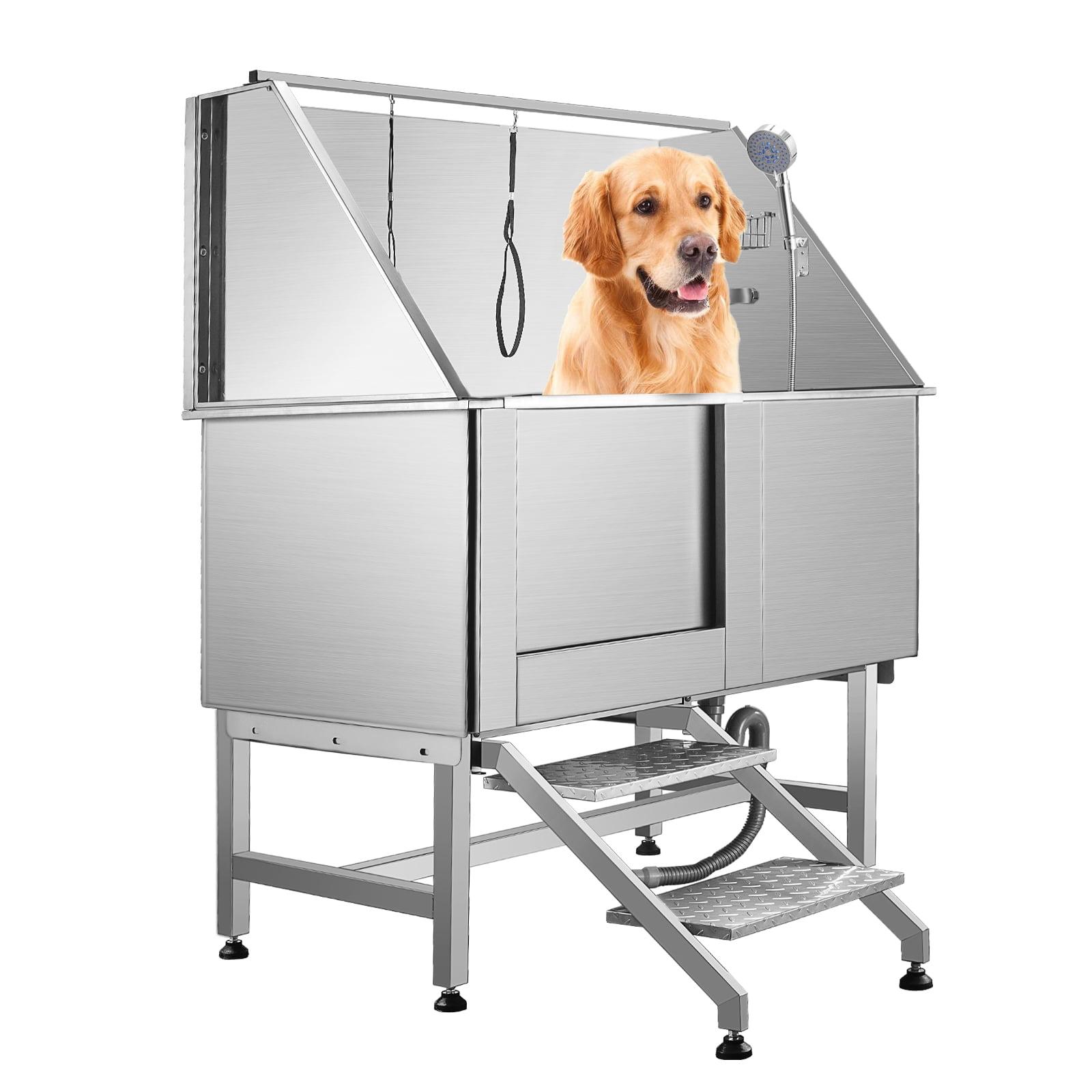 Stainless Steel 50'' Dog Grooming Tub with Ramp and Grate