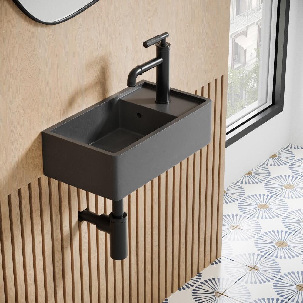 Lisse 16" Rectangle Concrete Wall-Mount Bathroom Sink in Dark Grey