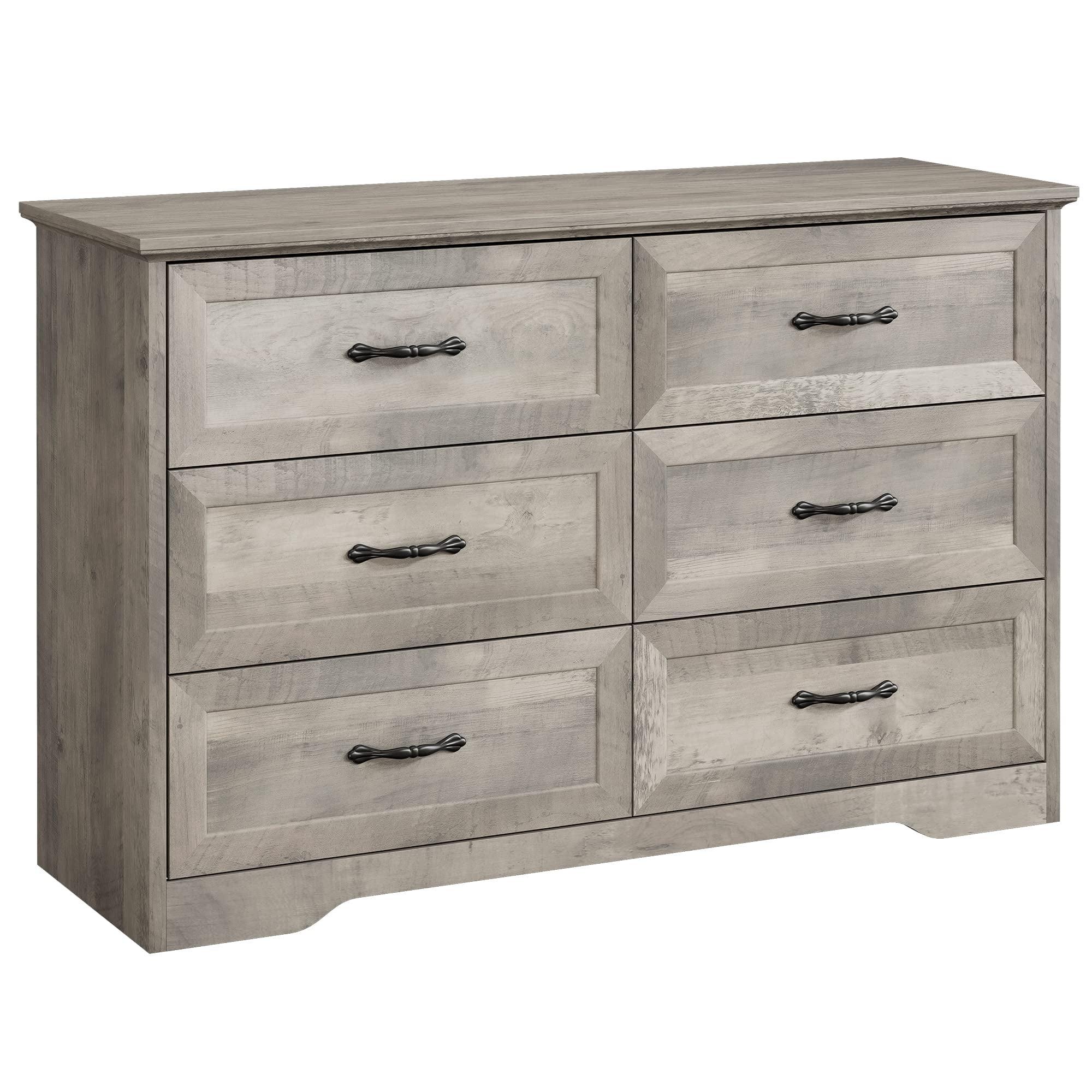 Litake Dresser for Bedroom with 6 Drawers, Wood Drawer Dresser Chest of Drawers for Closet, Living Room, Hallway, Nursery, Kids Bedroom, Light Grey