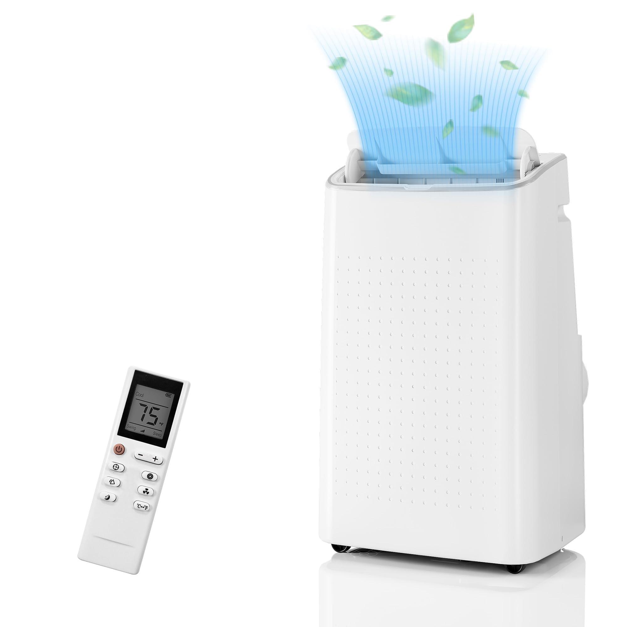 Homhougo 14,000 BTU Portable Air Conditioner, 4-in-1 Cooling, Dehumidifier, Fan & Sleep Modes, Cools Up to 750 Sq. Ft, Includes Window Kit & Remote Control, White