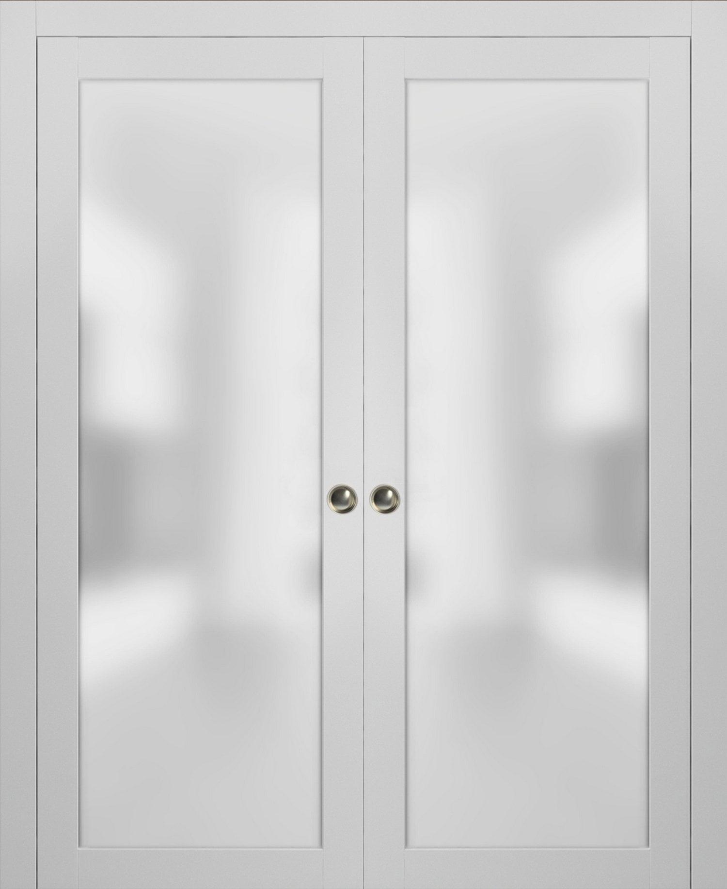 White Frosted Glass Double Pocket Doors 48 x 80