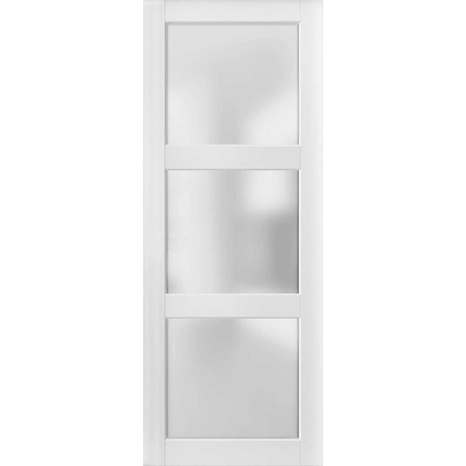 Lite Slab Barn Door Panel | Lucia 2552 White Silk with Opaque Glass | Sturdy Finished Wooden Modern Doors | Pocket Closet Sliding