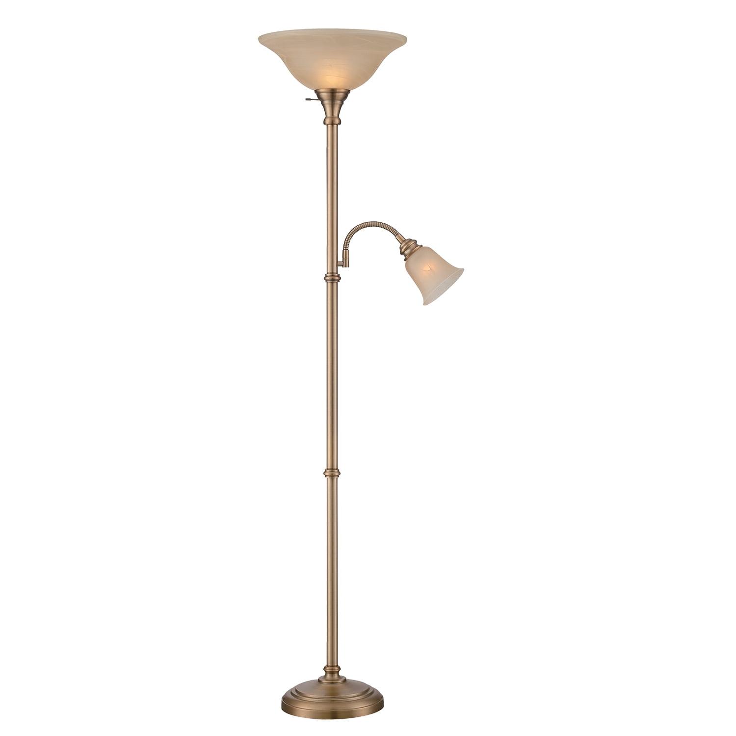 Adjustable Bronze Torchiere Lamp with Amber Glass Shade