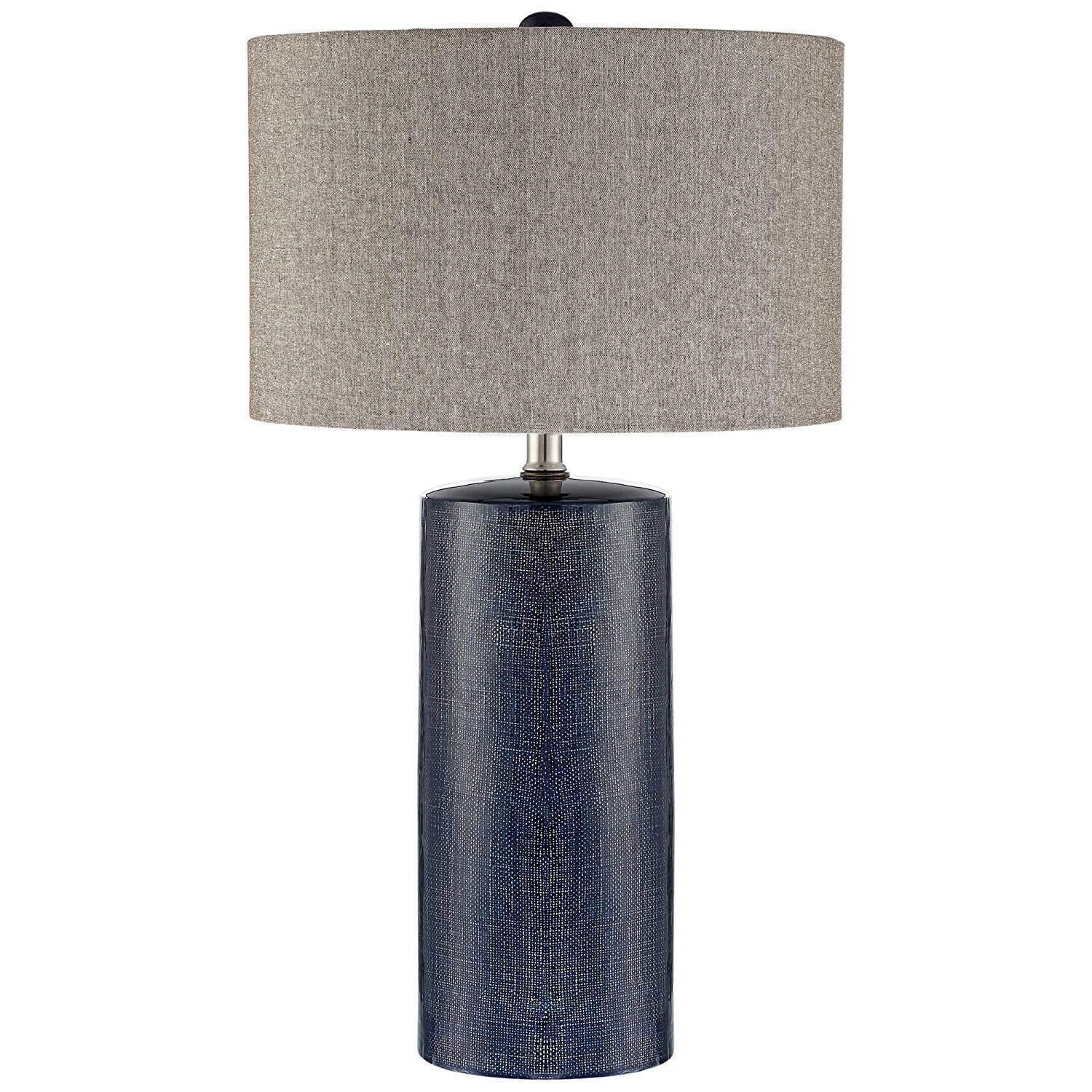 Navy Blue Ceramic Table Lamp with Gray Linen Shade