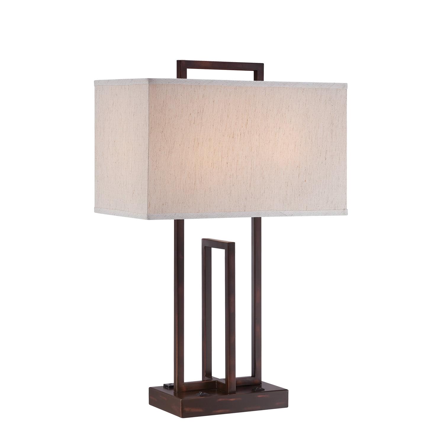 Bronze Geometric Table Lamp with Off-White Shade