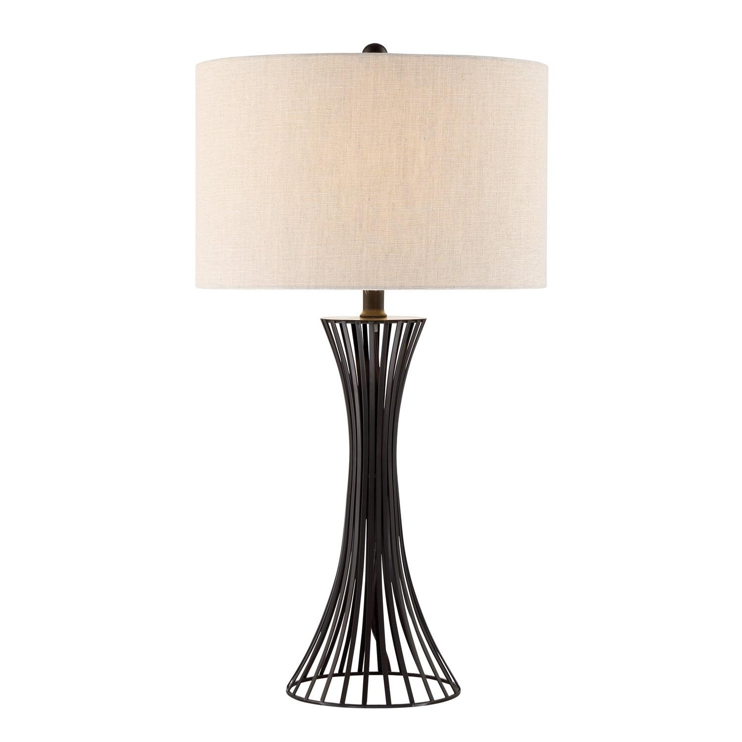 Matte Black Metal Table Lamp with Linen Shade, 30"