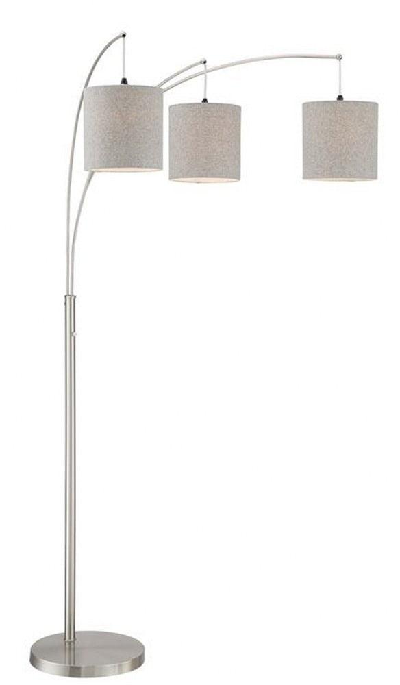 Norlan 93" Brushed Nickel Arc Floor Lamp with Gray Shades