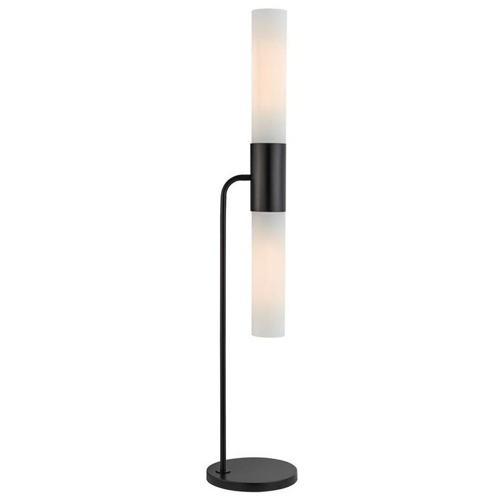 Black Metal 60" LED Floor Lamp with Frosted Glass Shade