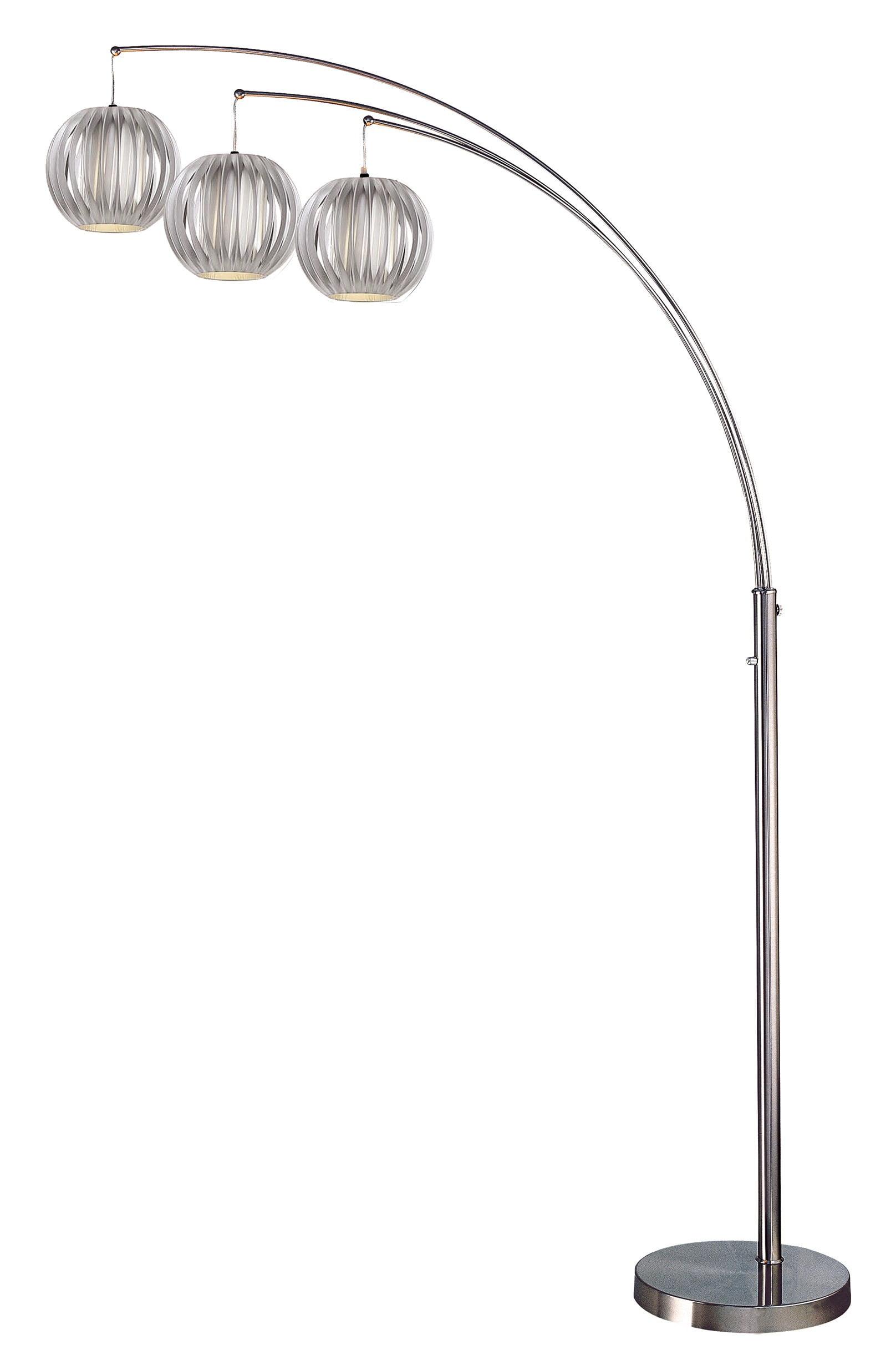 Polished Steel and Grey Adjustable Arc Floor Lamp with 3-Way Switch