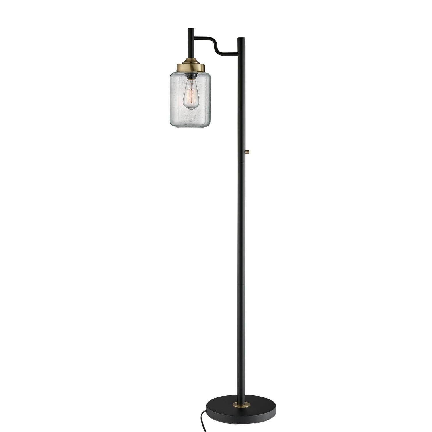 Edison Black Metal Floor Lamp with Seeded Glass Shade