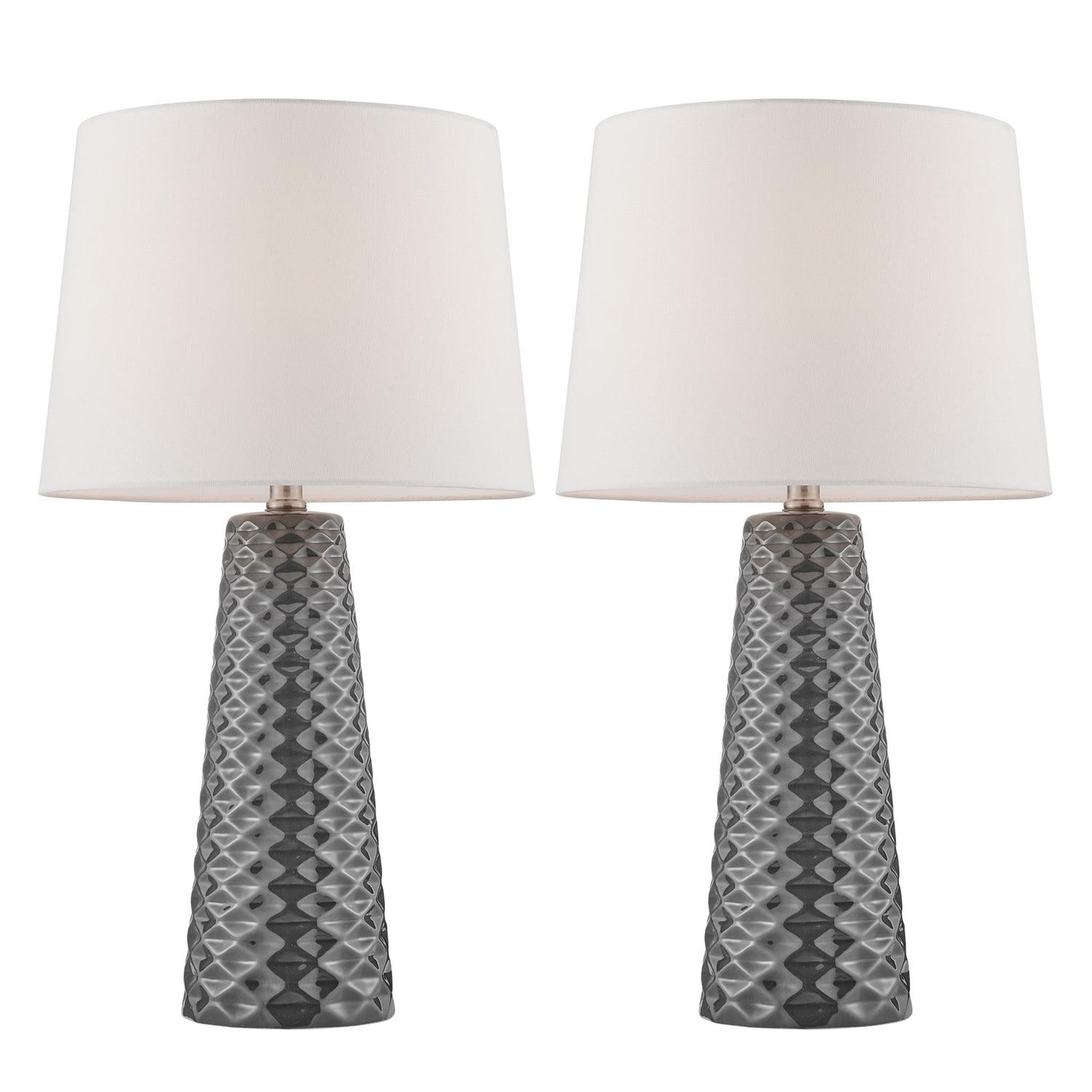 Muriel Gray Ceramic Table Lamp Set with White Linen Shades