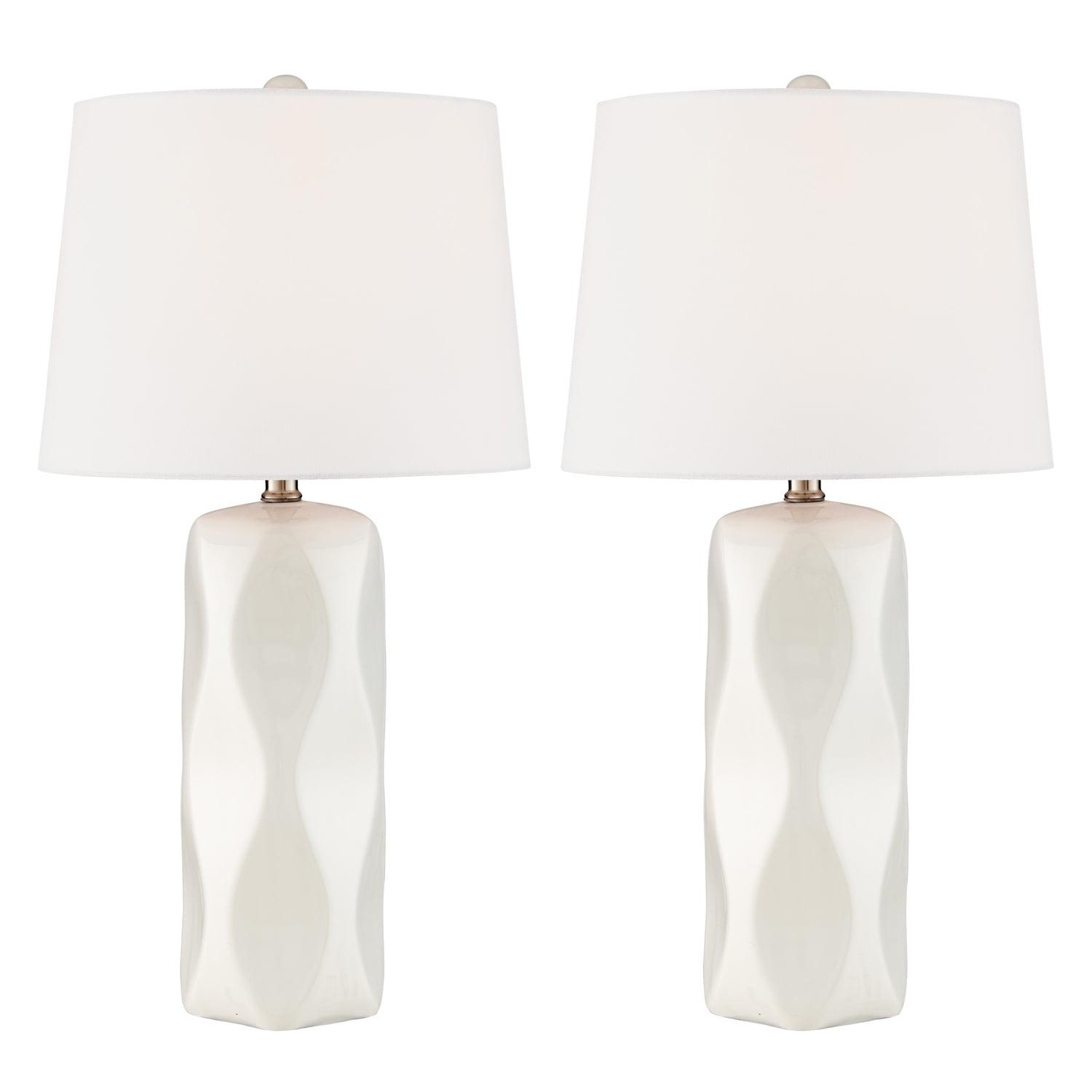 Odelia White Ceramic Cylinder Table Lamps Set of 2