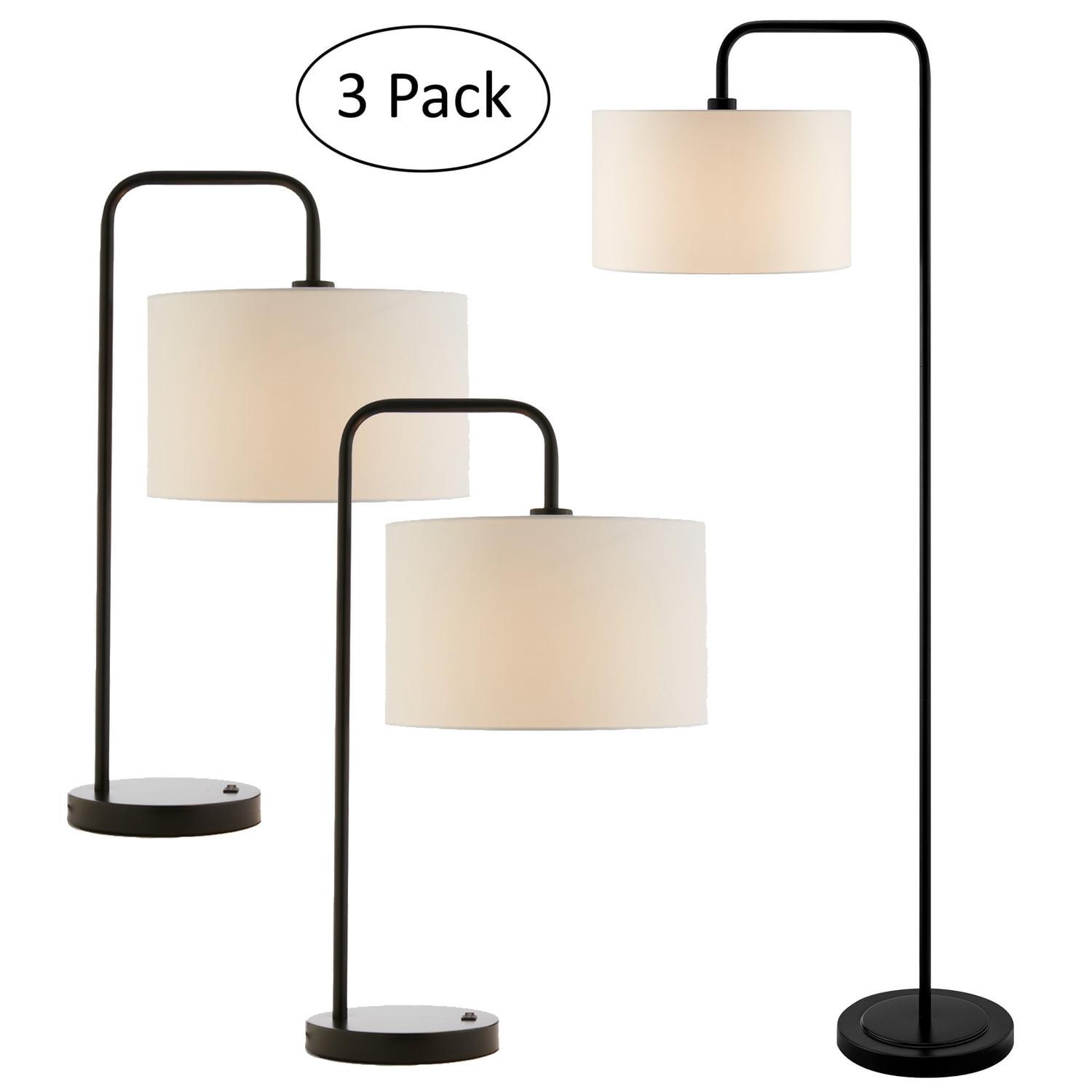 Orea Matte Black Metal 3-Piece Floor and Table Lamp Set