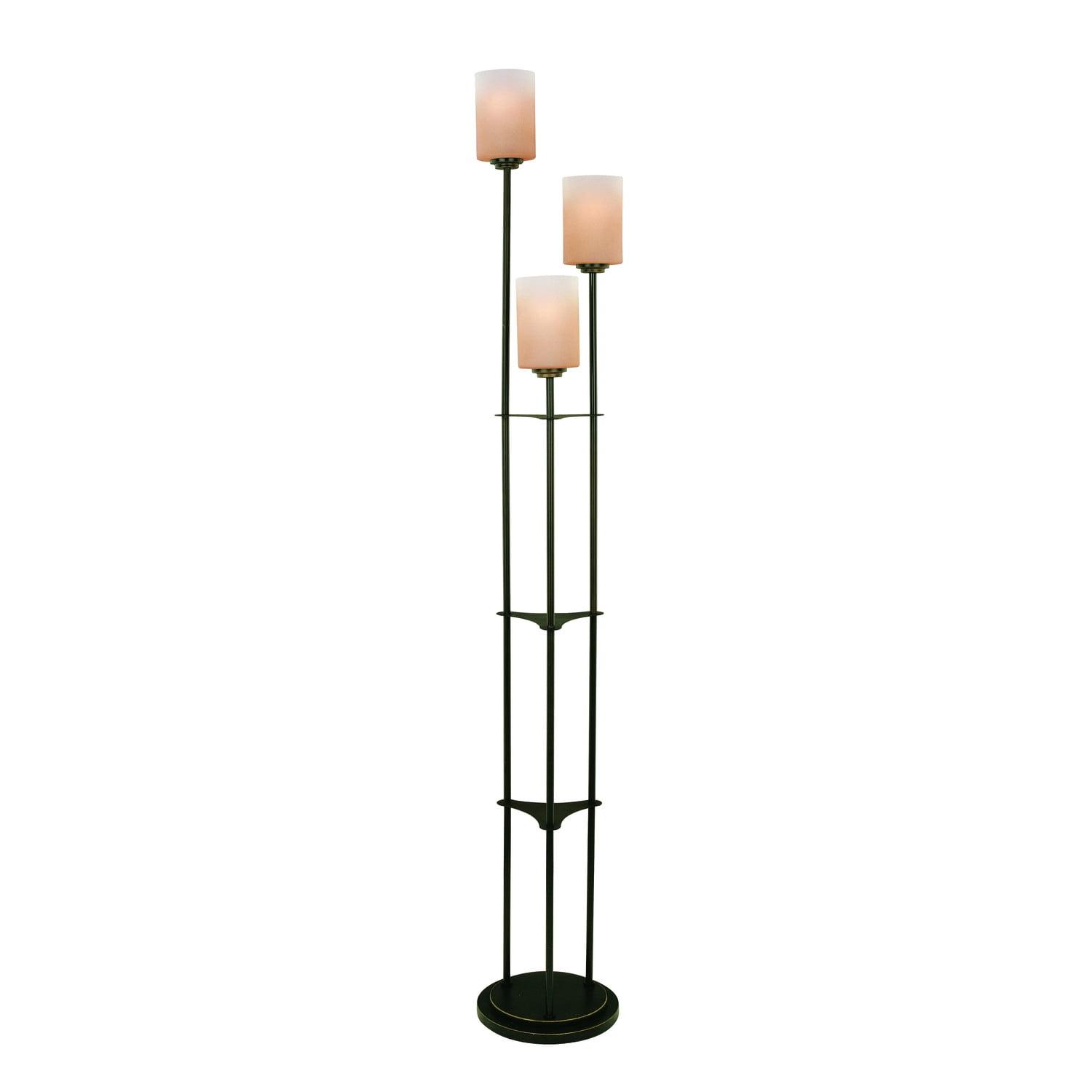 Dark Bronze 63.5" Three-Light Floor Lamp with Amber Glass