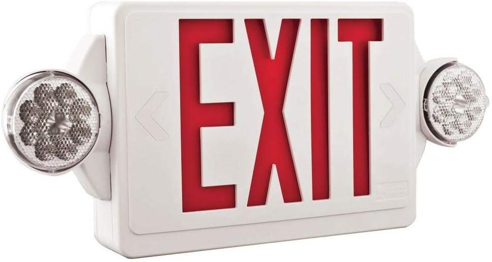 Lithonia Lighting LHQM LED R M6 Quantum White LED Exit and Emergency Light Combo with Red Letters, 180 Lumens, 120 Volts, 4 Watts,