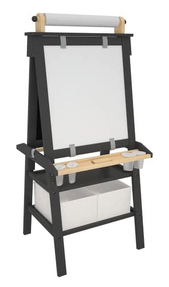 Charcoal and Natural Dual-Sided Toddler Art Easel with Storage