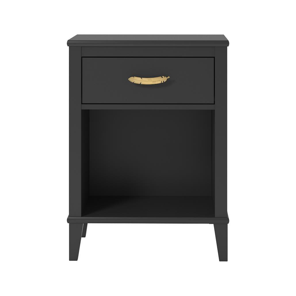 Hawken Matte Black Nightstand with Gold Feather Drawer Pull