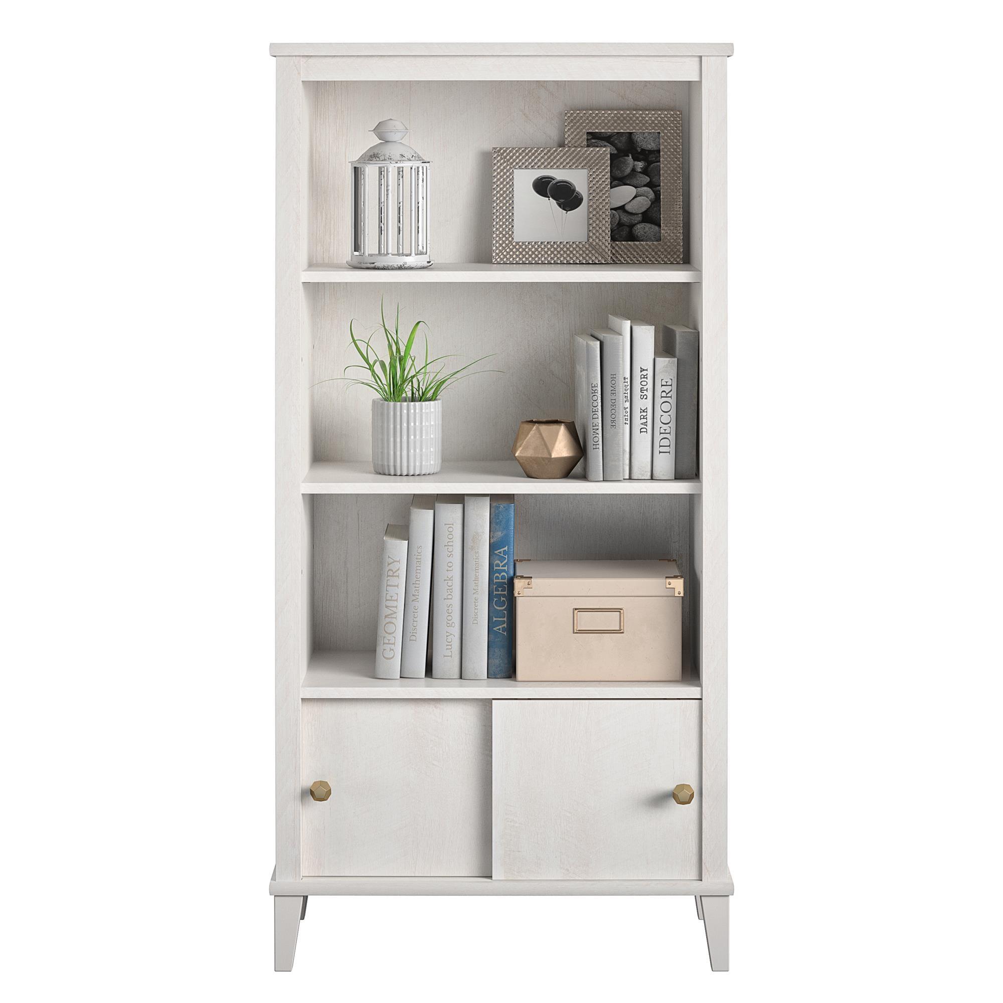 Adjustable Ivory Oak MDF Kids' Bookcase with Cubby Storage