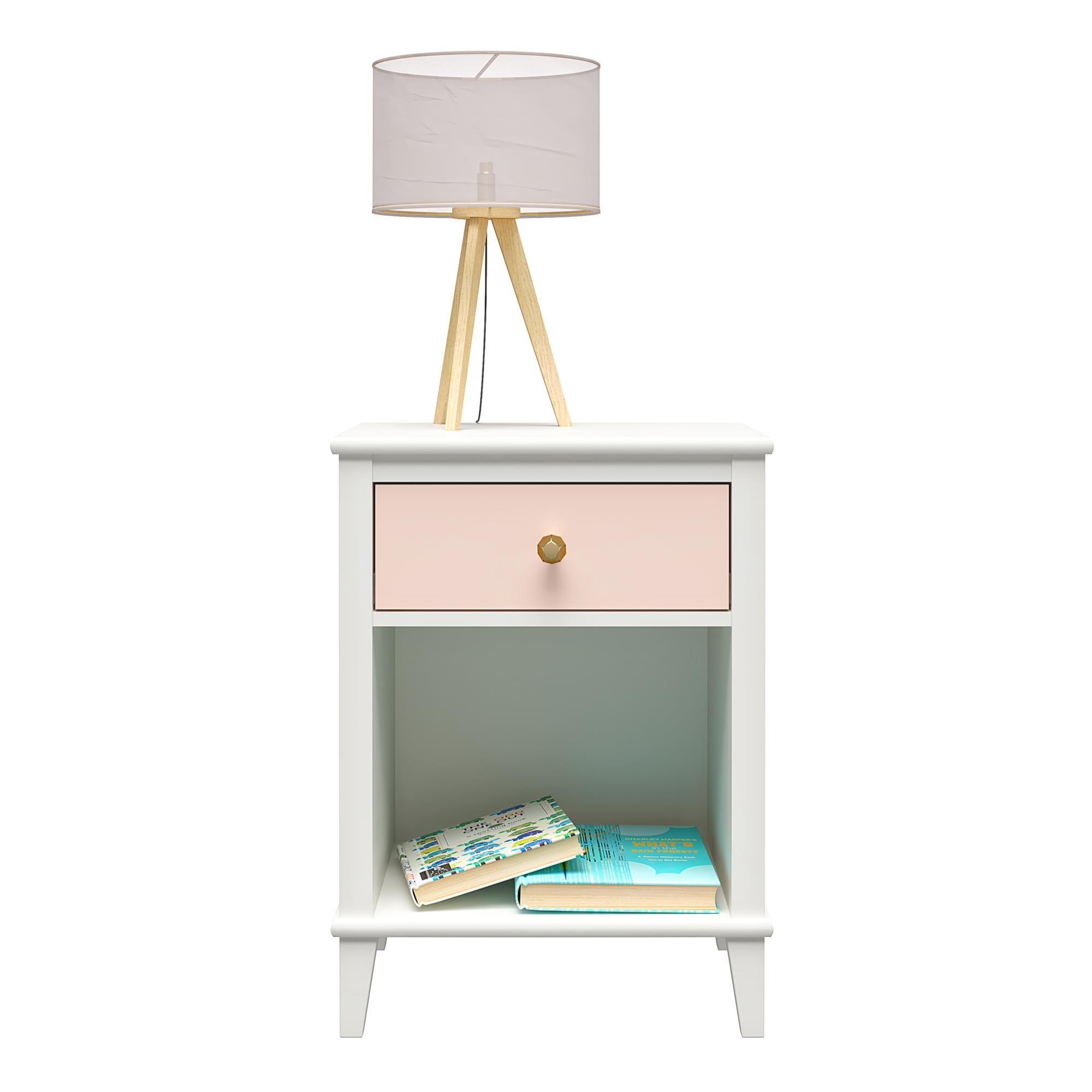 Classic White and Peach Laminated Particleboard 2-Drawer Nightstand