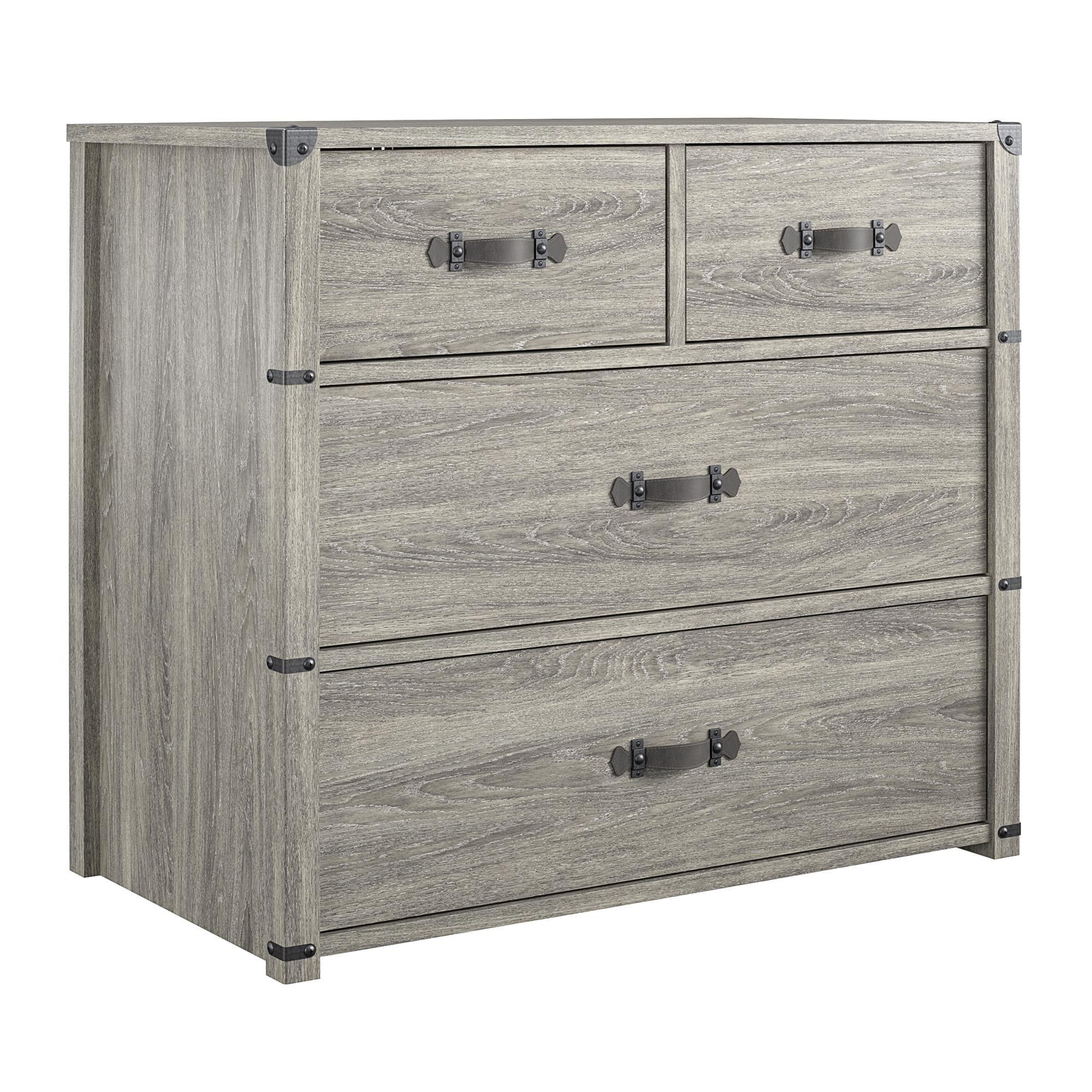 Gray Oak 4-Drawer Nursery Dresser with Leather Pulls