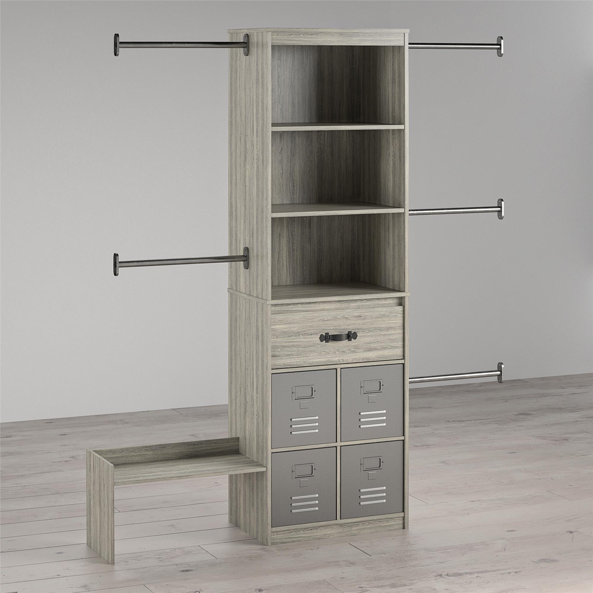 Gray Oak Adjustable Kids' Closet Organizer with Drawer and Shelves