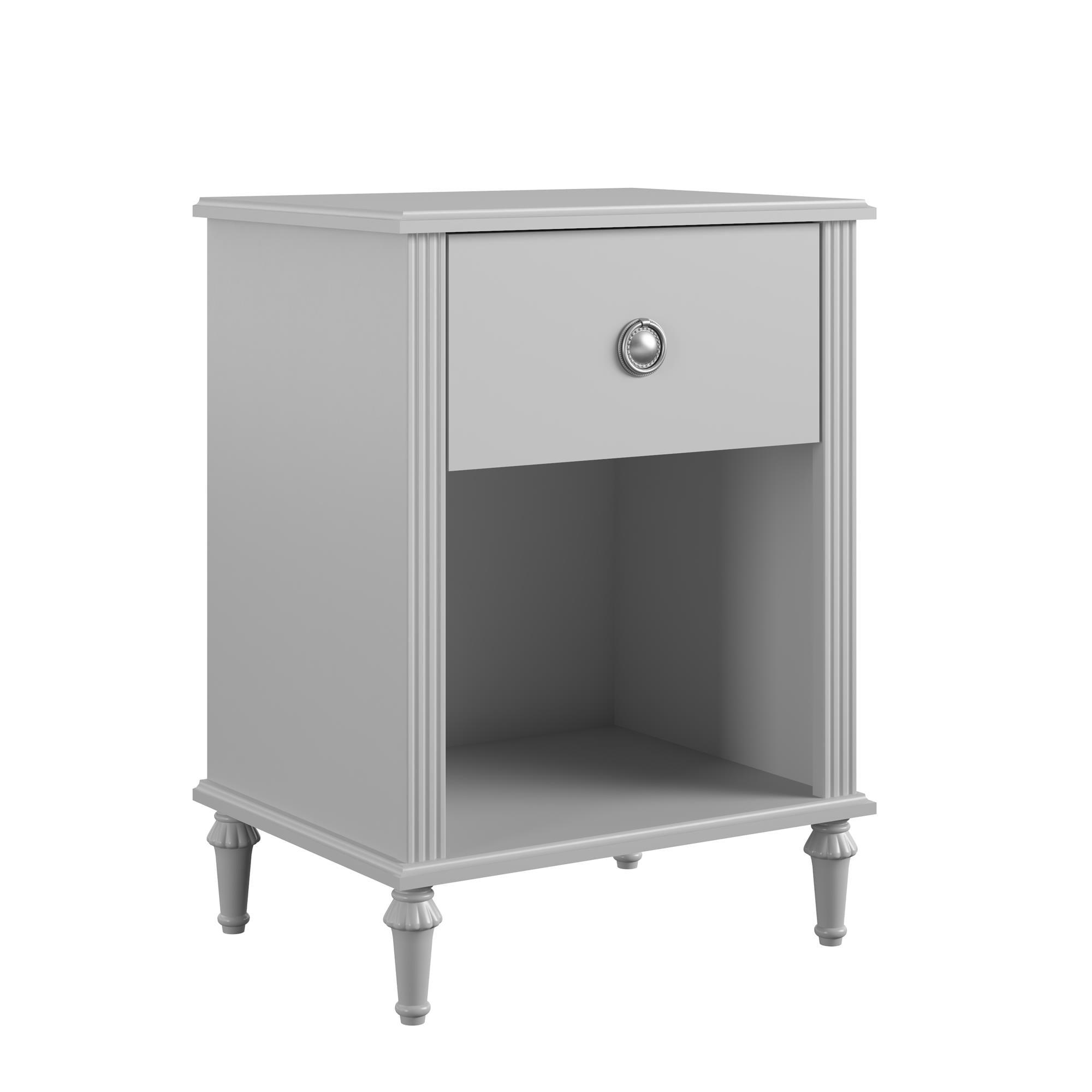 Arden Dove Gray Chic 1-Drawer Kids Nightstand with Open Cubby