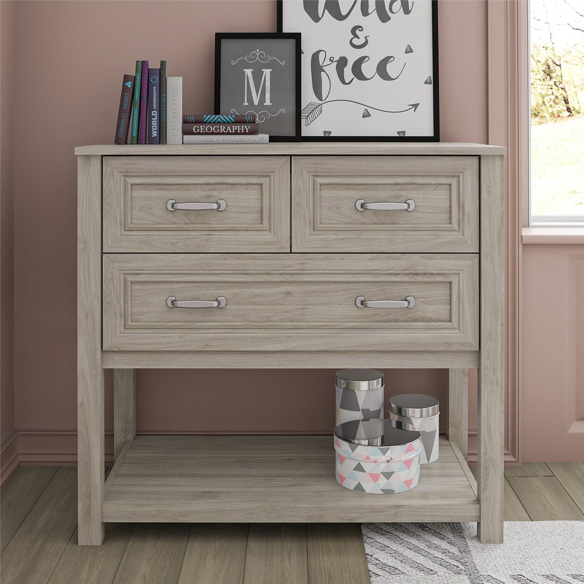 Light Walnut Coastal Kids' 3-Drawer Dresser with Open Shelf